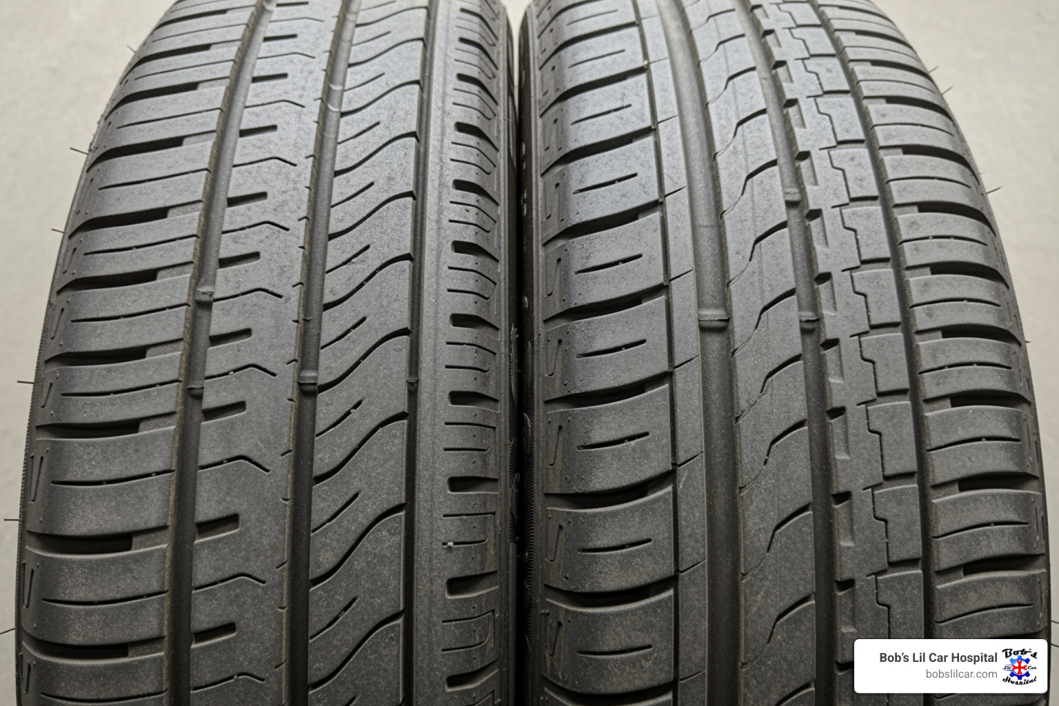 Image showing different types of uneven tire wear patterns like cupping, feathering, and center/edge wear - normal tire rotation
