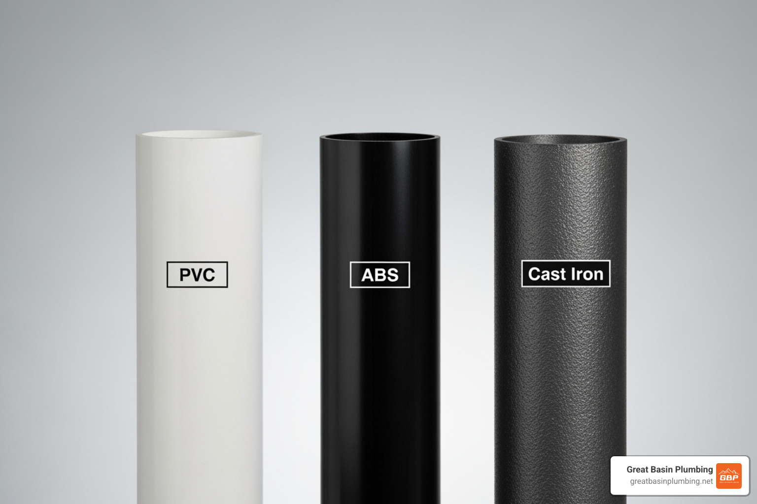 Image showing different types of drain pipes (PVC, ABS, Cast Iron) - Drain pipe repair