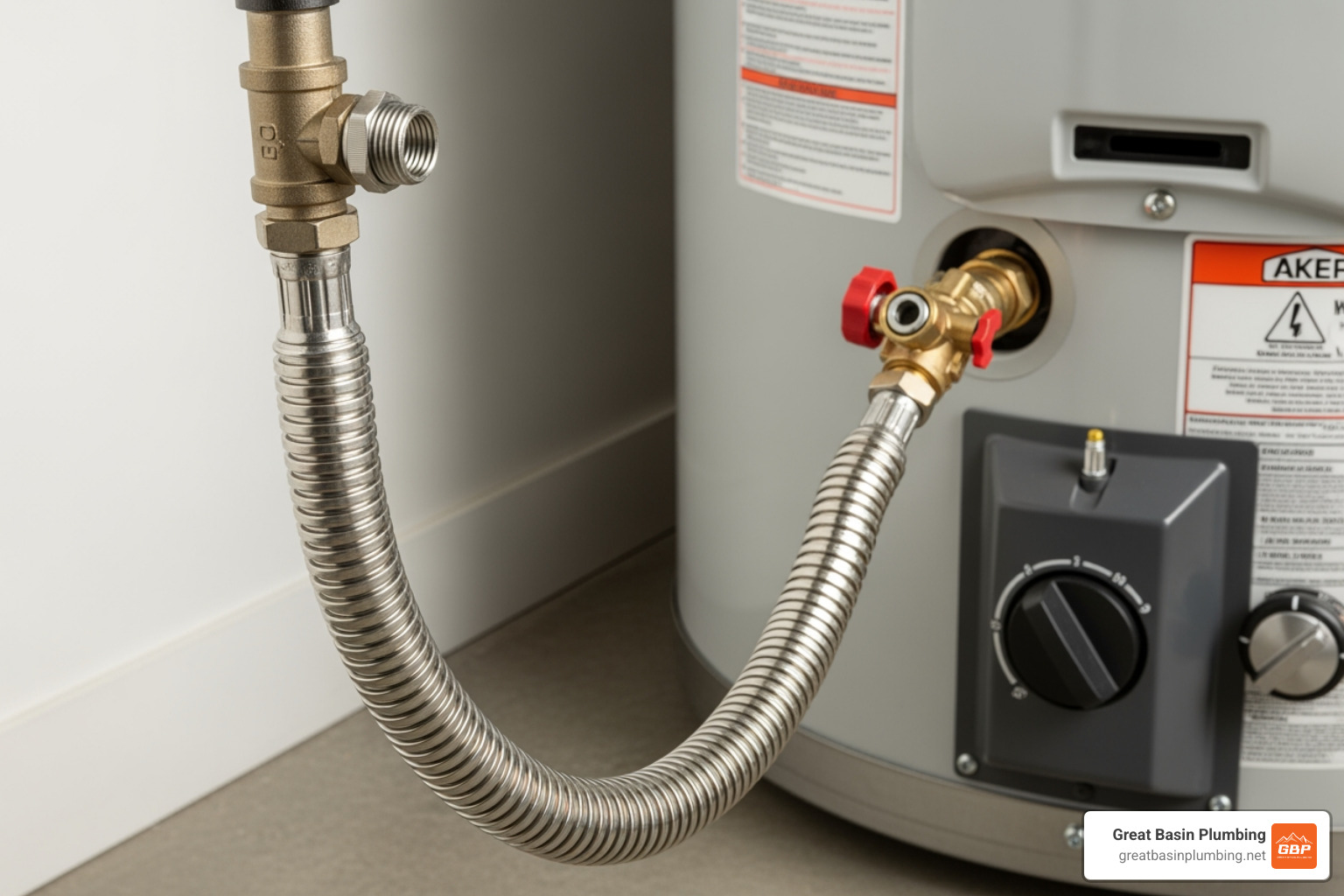 flexible gas line installed on a water heater - flexible gas line for hot water heater