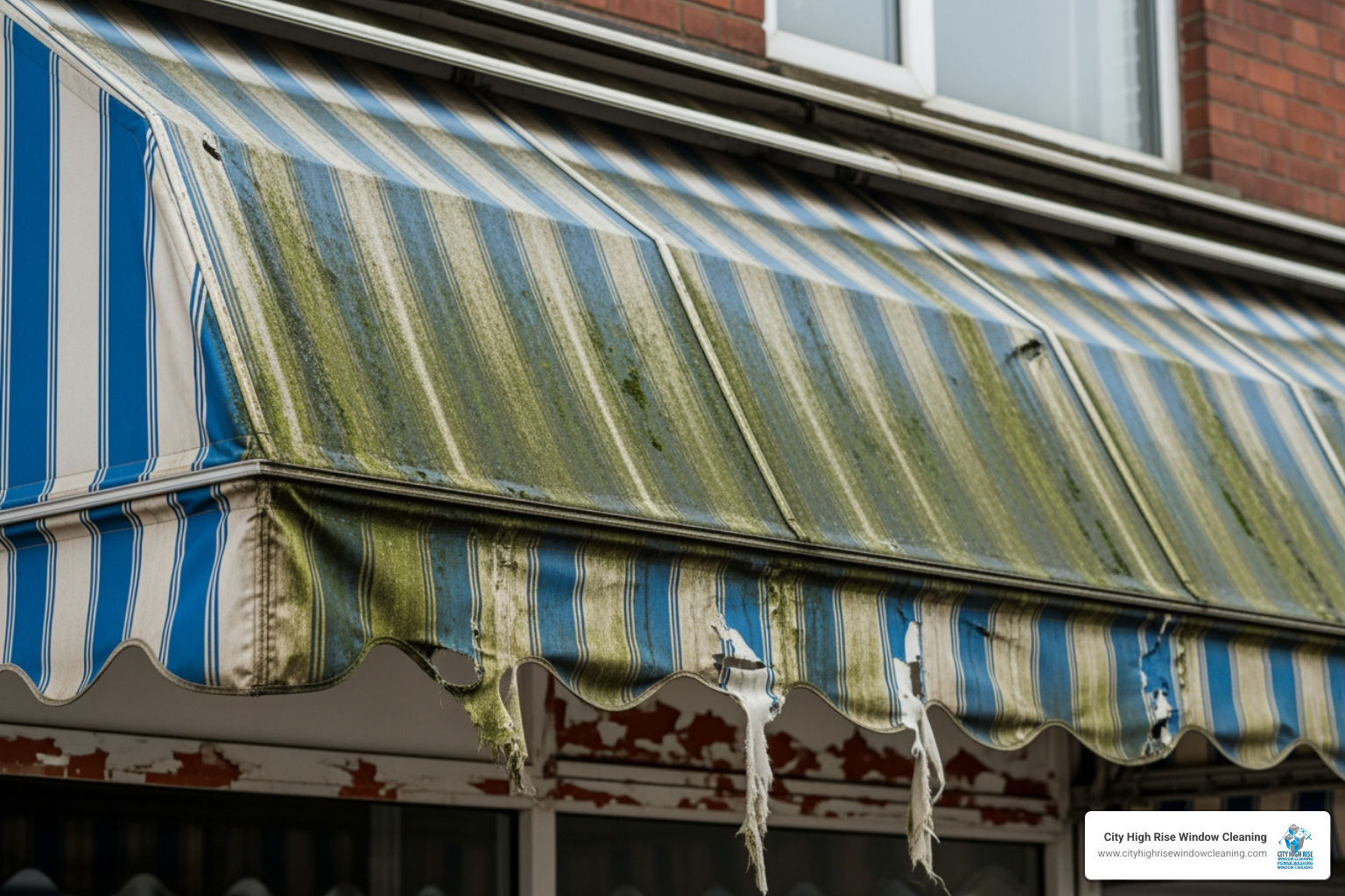 Canopy showing mold, mildew, and fabric deterioration - canopy cleaning service Canopy showing mold, mildew, and fabric deterioration - canopy cleaning service