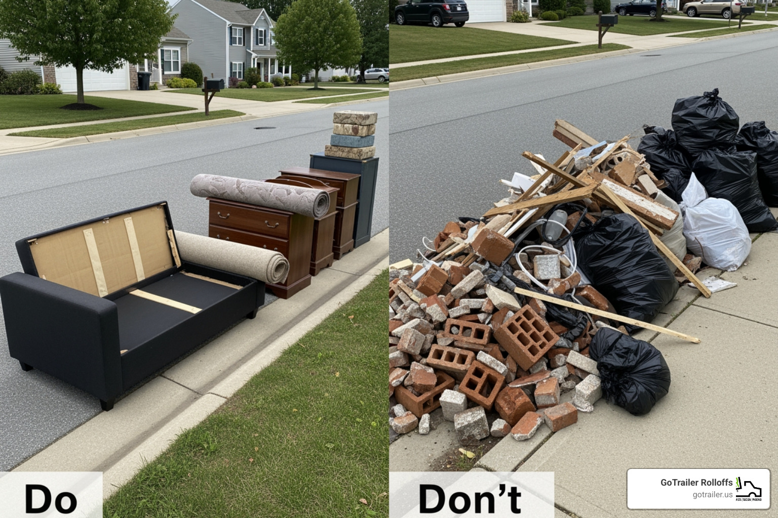 Do's and Don'ts graphic for placing bulk trash on the curb - bulk trash disposal Do's and Don'ts graphic for placing bulk trash on the curb - bulk trash disposal