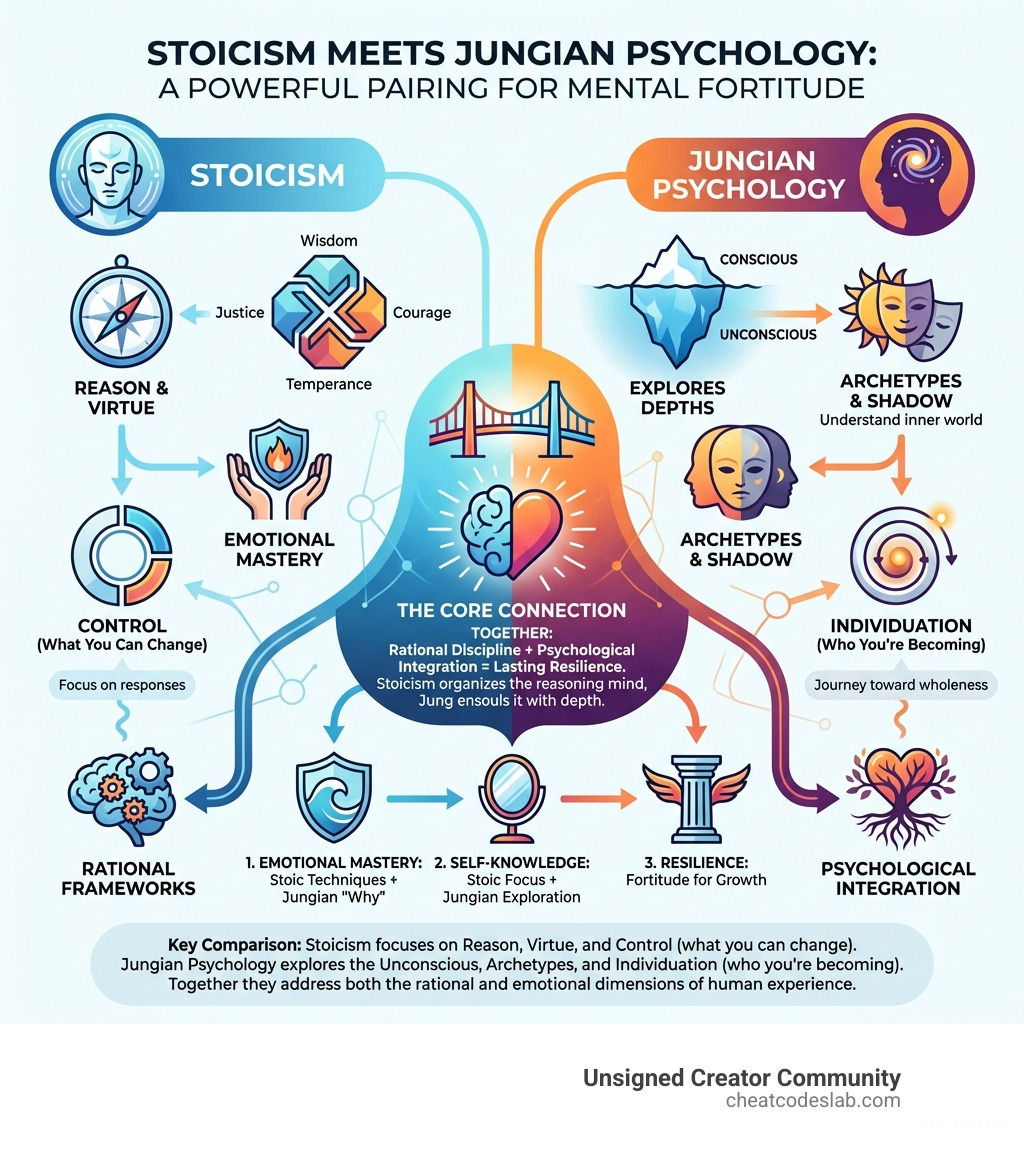 infographic comparing stoicism and jungian psychology - carl jung stoicism infographic 