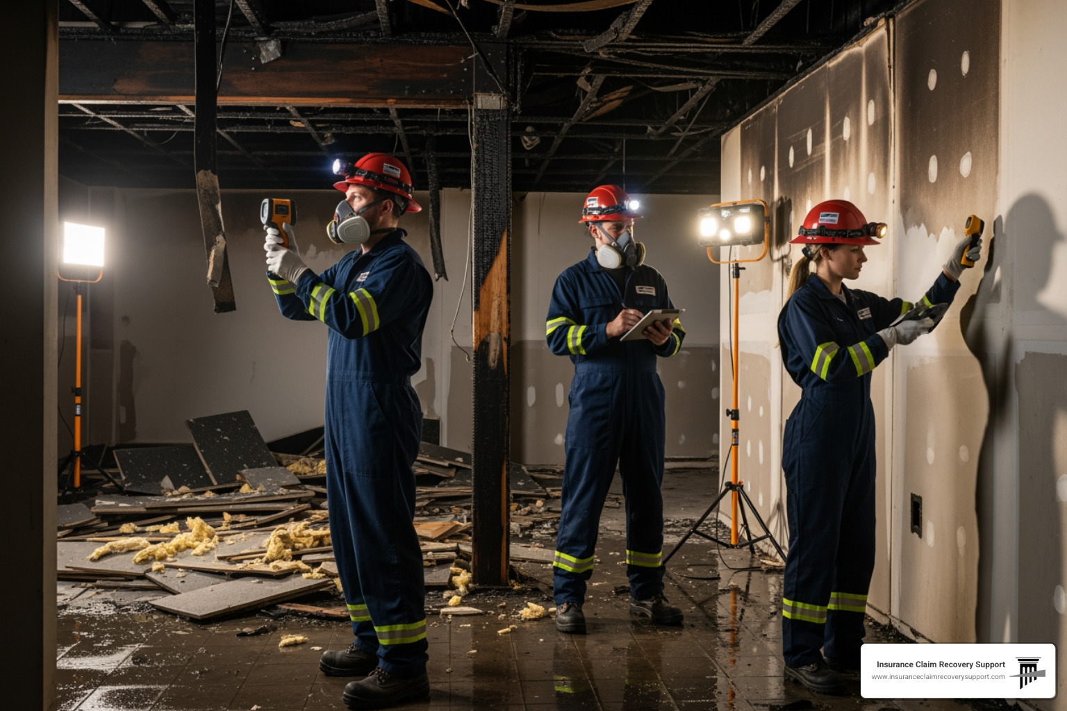 professional restoration crew assessing damage at a commercial site - austin commercial fire damage restoration