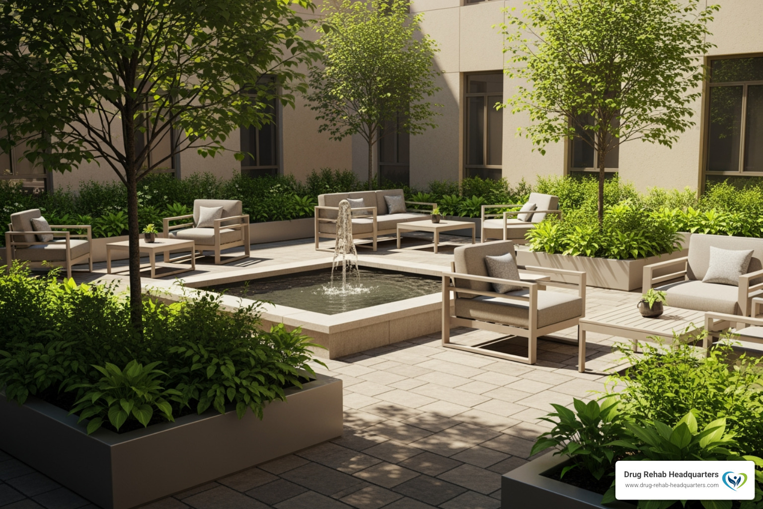 peaceful courtyard at a recovery facility - addiction recovery centers arizona