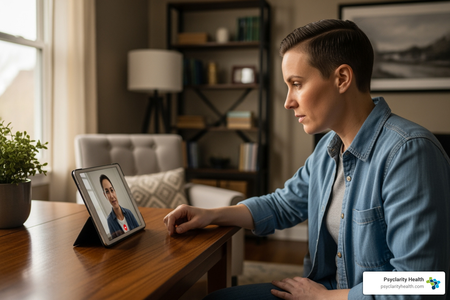 a veteran using a telemental health service on a tablet - Veteran Mental Health Programs a veteran using a telemental health service on a tablet - Veteran Mental Health Programs