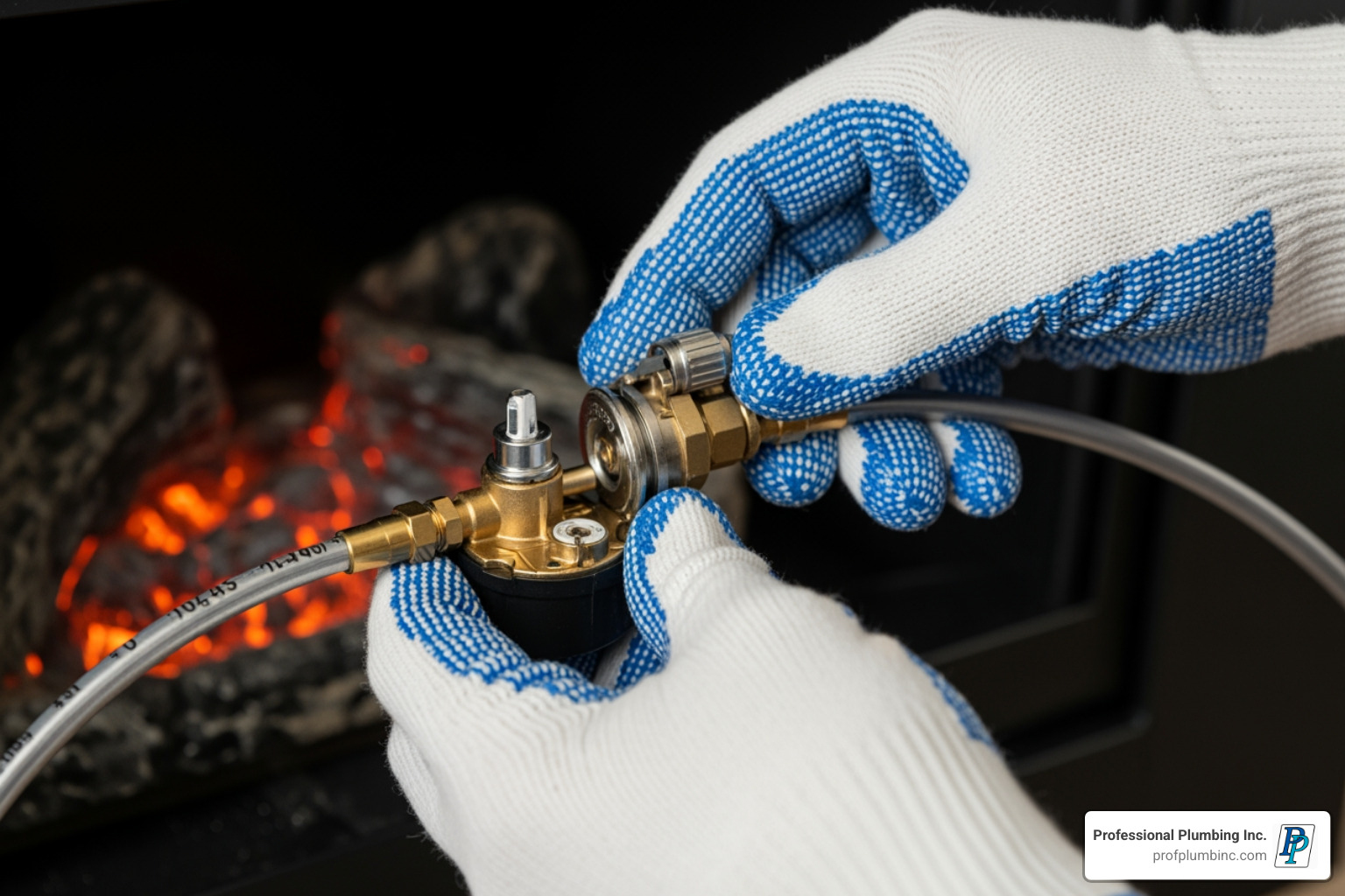 Plumber installing a gas fireplace pilot light - 1 4 natural gas line Plumber installing a gas fireplace pilot light - 1 4 natural gas line