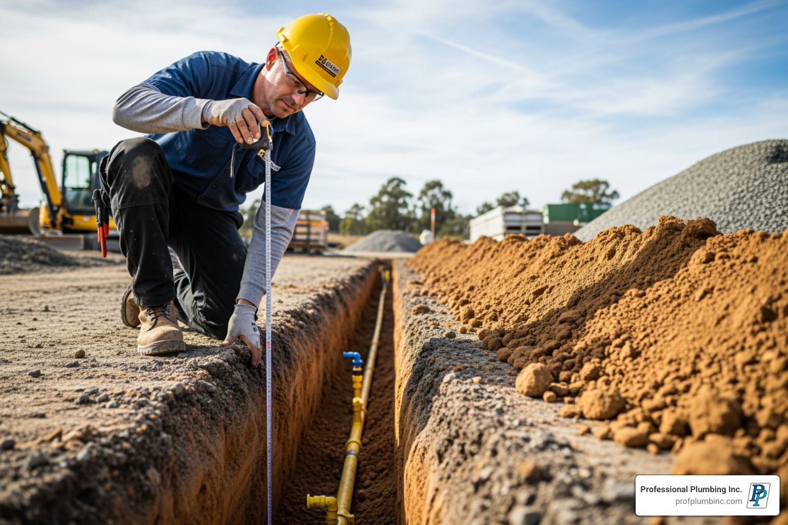 plumber measuring trench depth for gas line - direct burial gas line plumber measuring trench depth for gas line - direct burial gas line