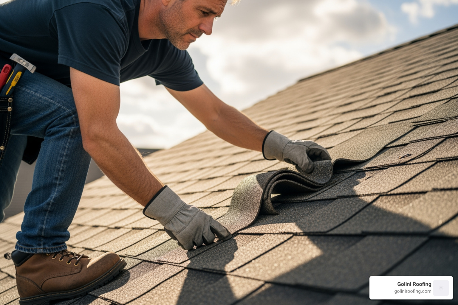 a roofer inspecting a damaged roof - North Reading MA roofers a roofer inspecting a damaged roof - North Reading MA roofers