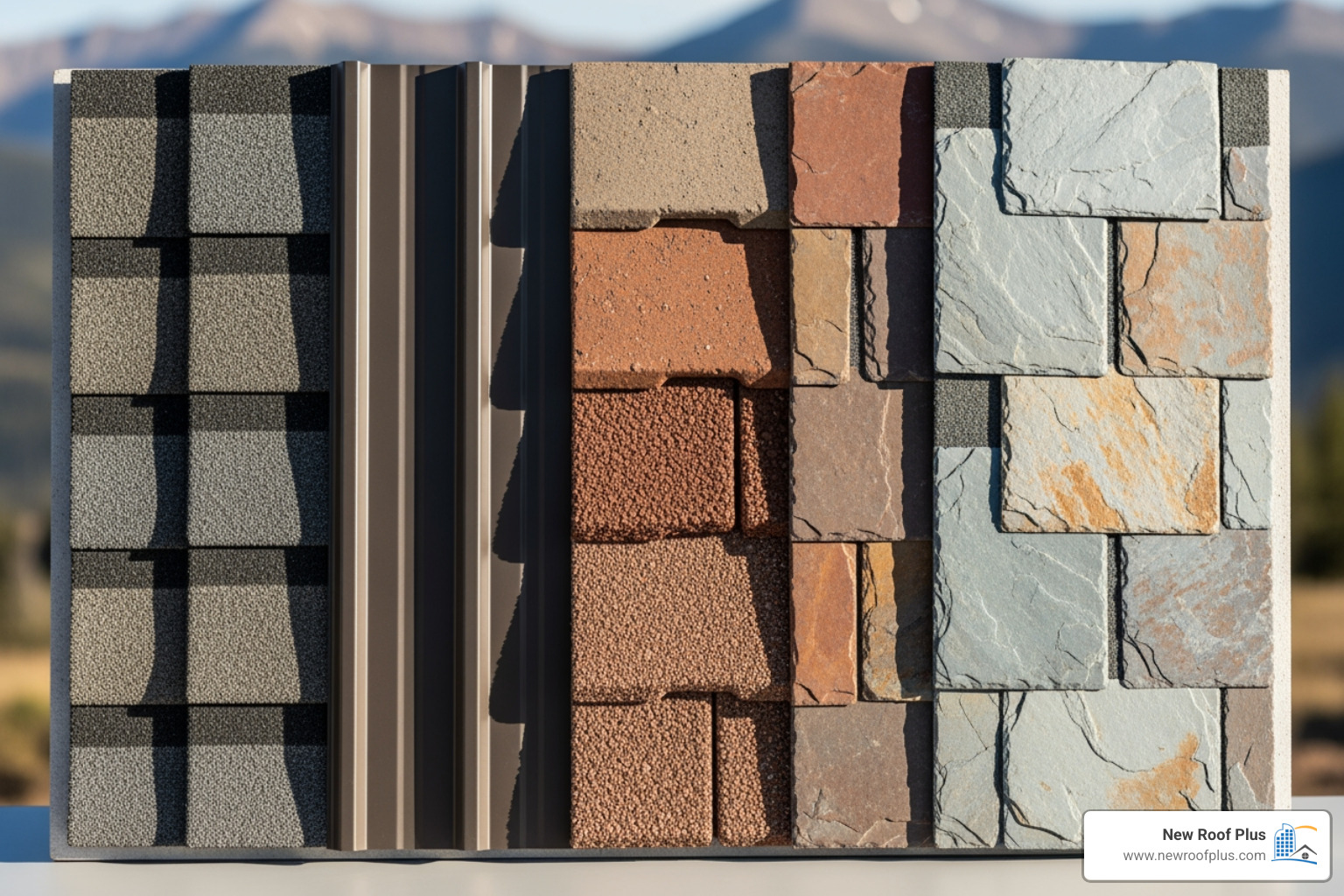 Various roofing material samples suitable for Colorado - roofing company colorado Various roofing material samples suitable for Colorado - roofing company colorado