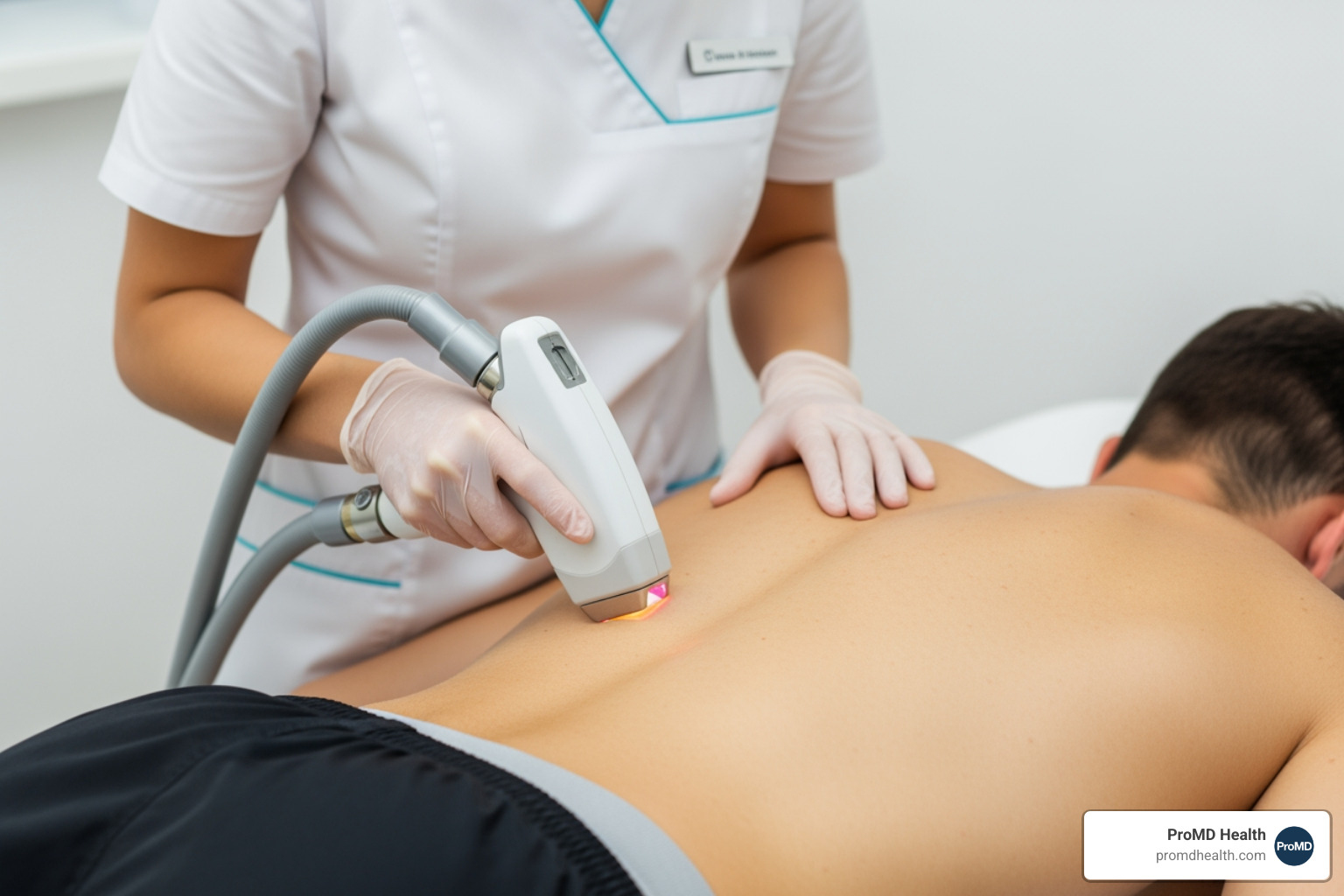 faceless provider from ProMD Health administering laser hair removal on a man's back (one patient, one provider) - body hair removal for men faceless provider from ProMD Health administering laser hair removal on a man's back (one patient, one provider) - body hair removal for men