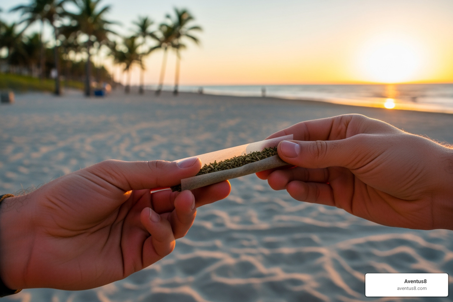 Hands rolling a blunt on Hollywood Beach - blunt wrap