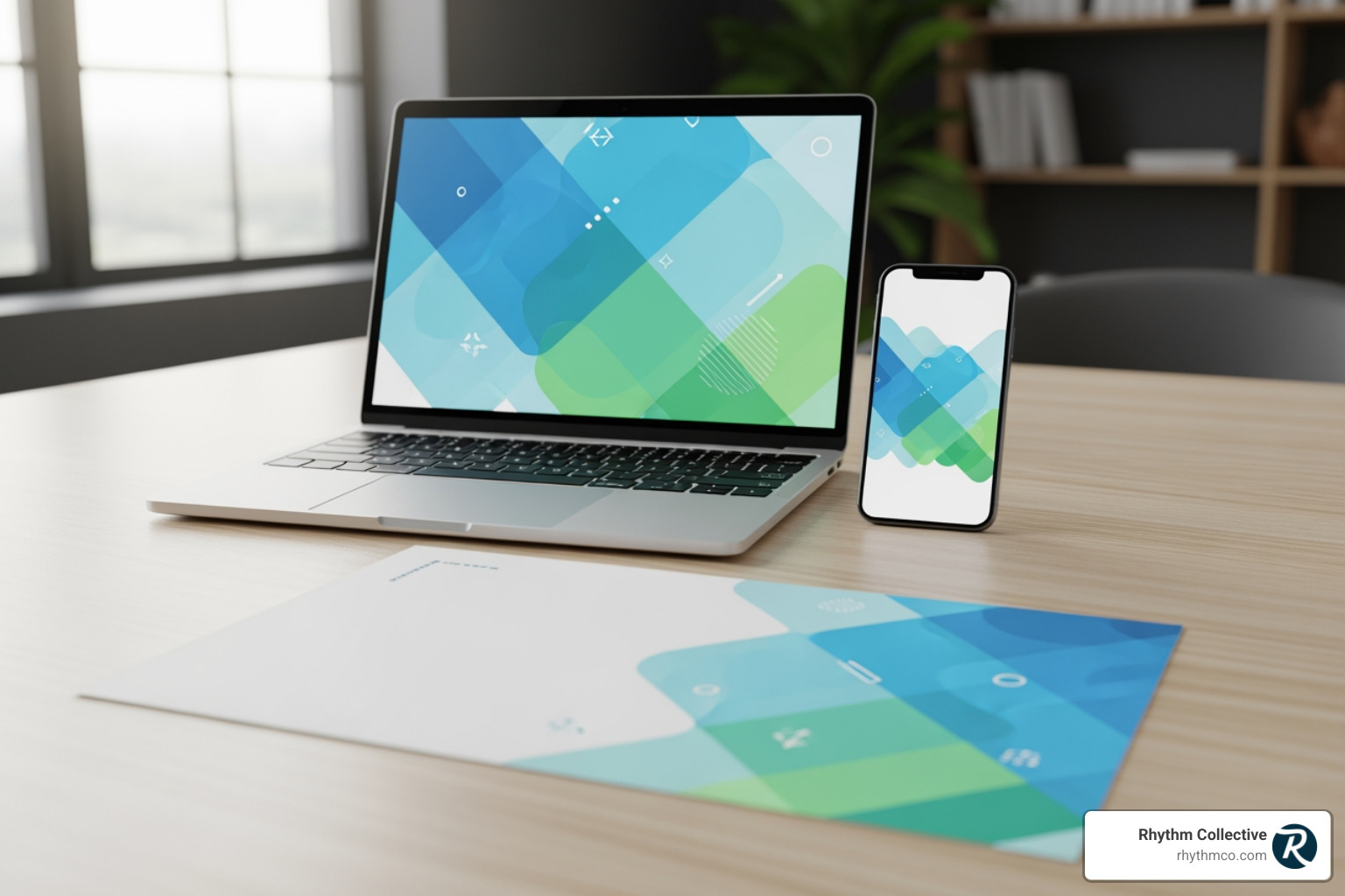 A laptop, smartphone, and print flyer displaying a cohesive marketing campaign - graphic design companies knoxville tn