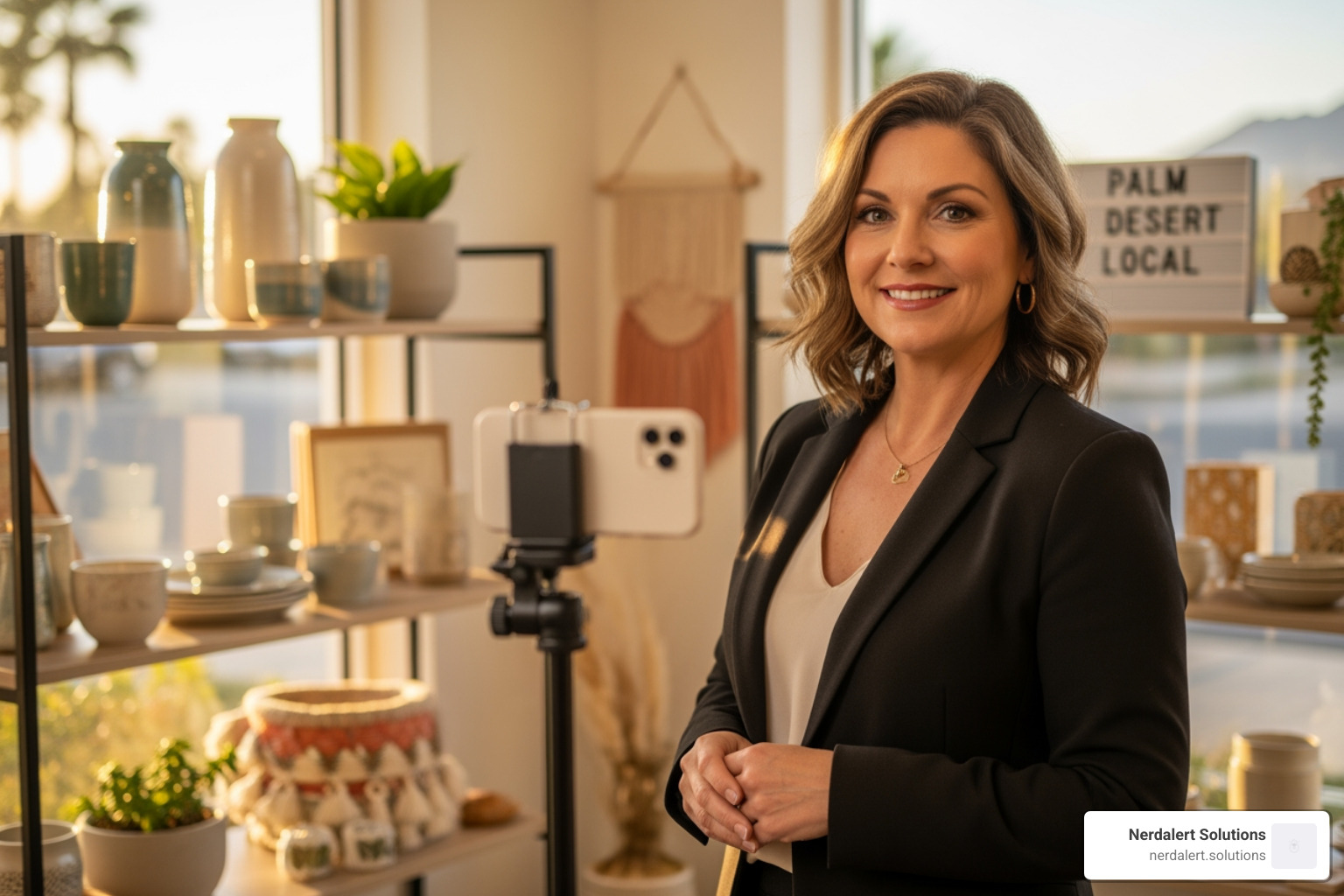 local business owner creating a video - palm desert social media marketing