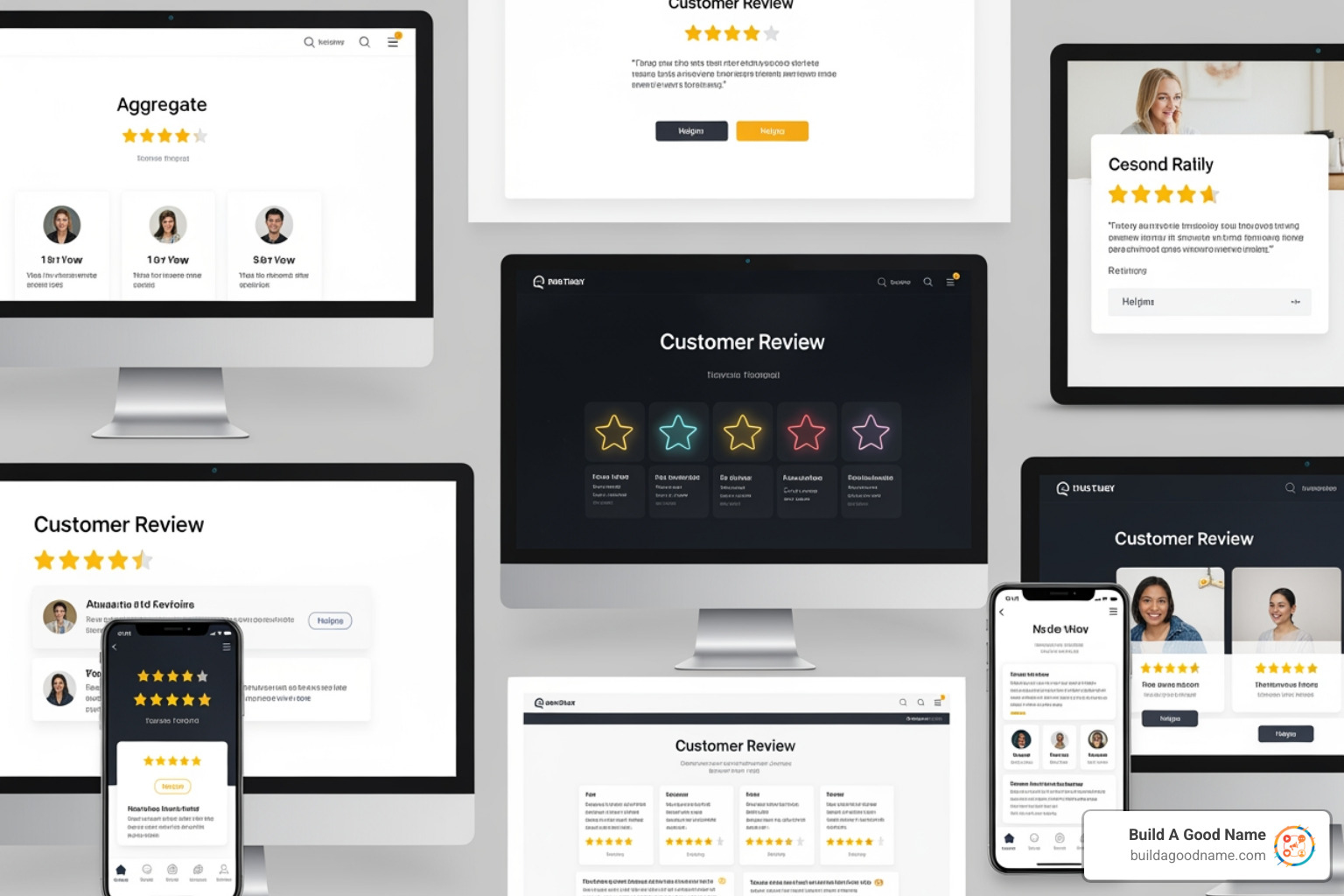 collage of different review widget styles on websites - free review management software