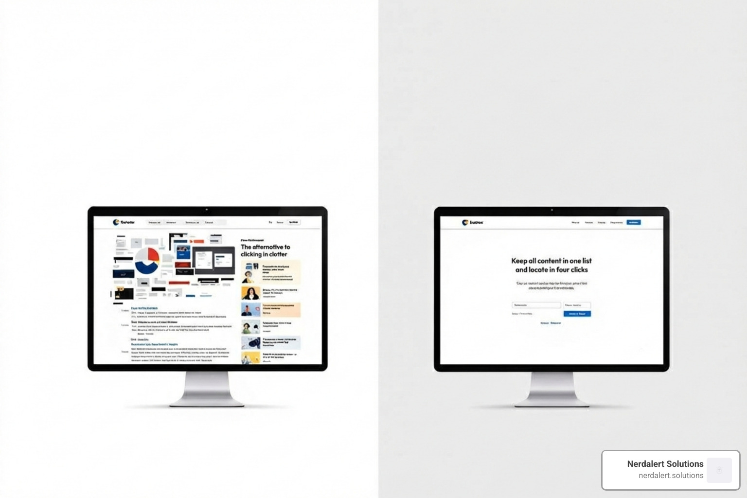 A split image comparing a cluttered website homepage with multiple navigation options and calls to action on one side, and a clean, single-purpose landing page with one clear call to action and minimal distractions on the other. - build a sales funnel for a service business