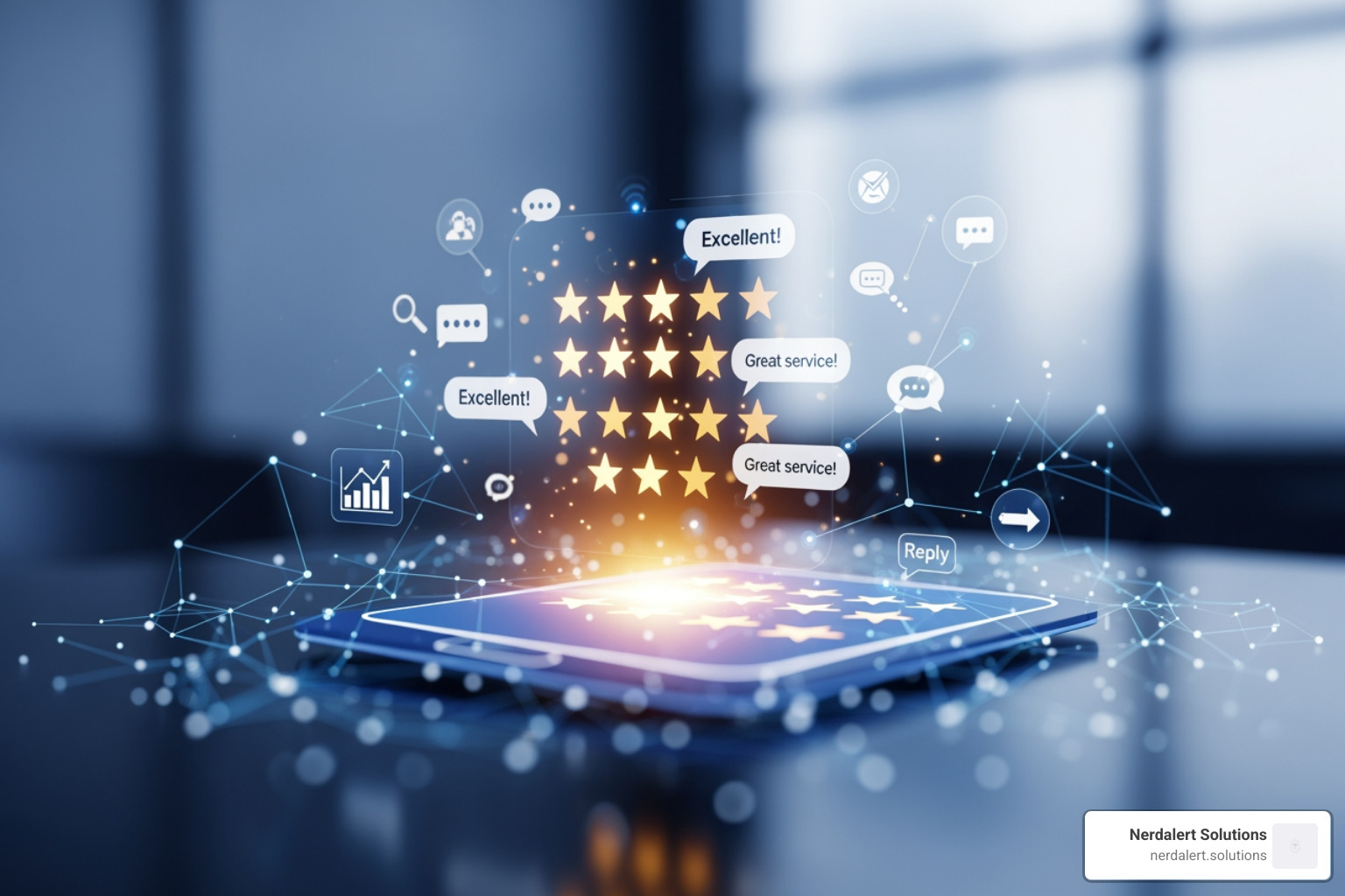 Online review management dashboard showing reviews from Google, Yelp, and Facebook - review management services