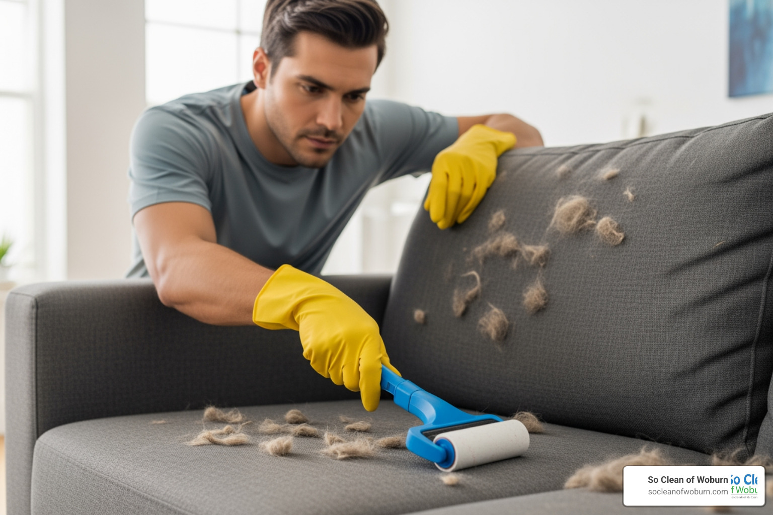 cleaner managing pet hair on a sofa - how much do house cleaners charge