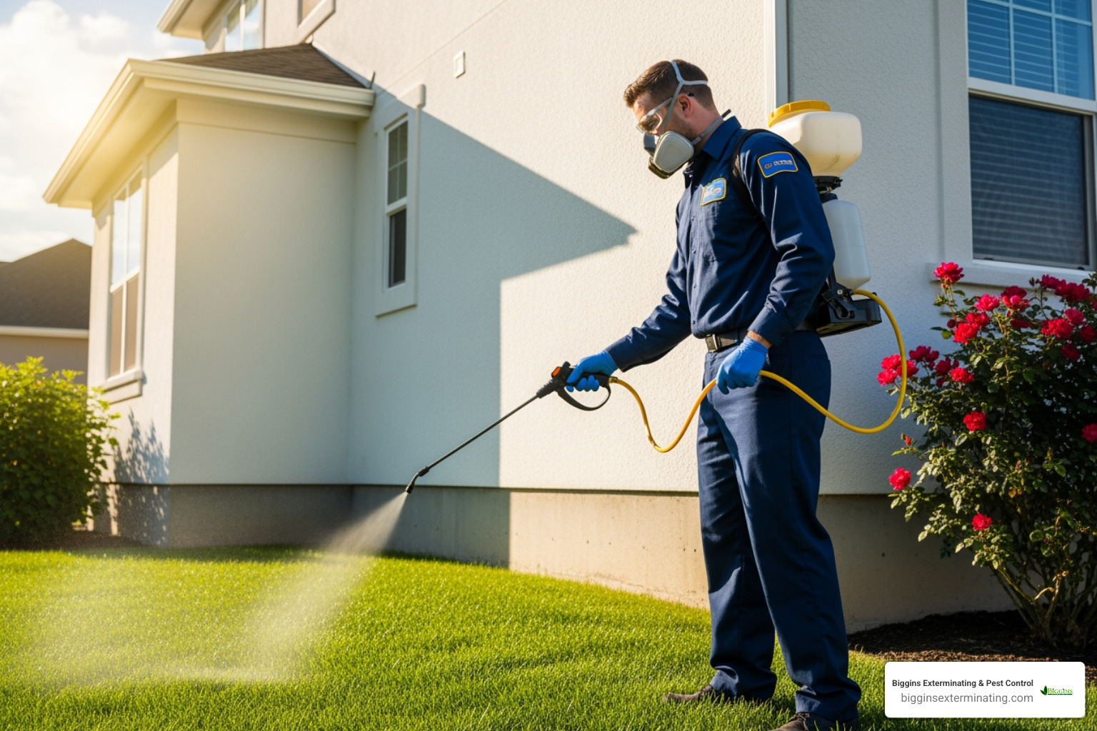 a technician treating the exterior of a home - pest control in burlington ma a technician treating the exterior of a home - pest control in burlington ma