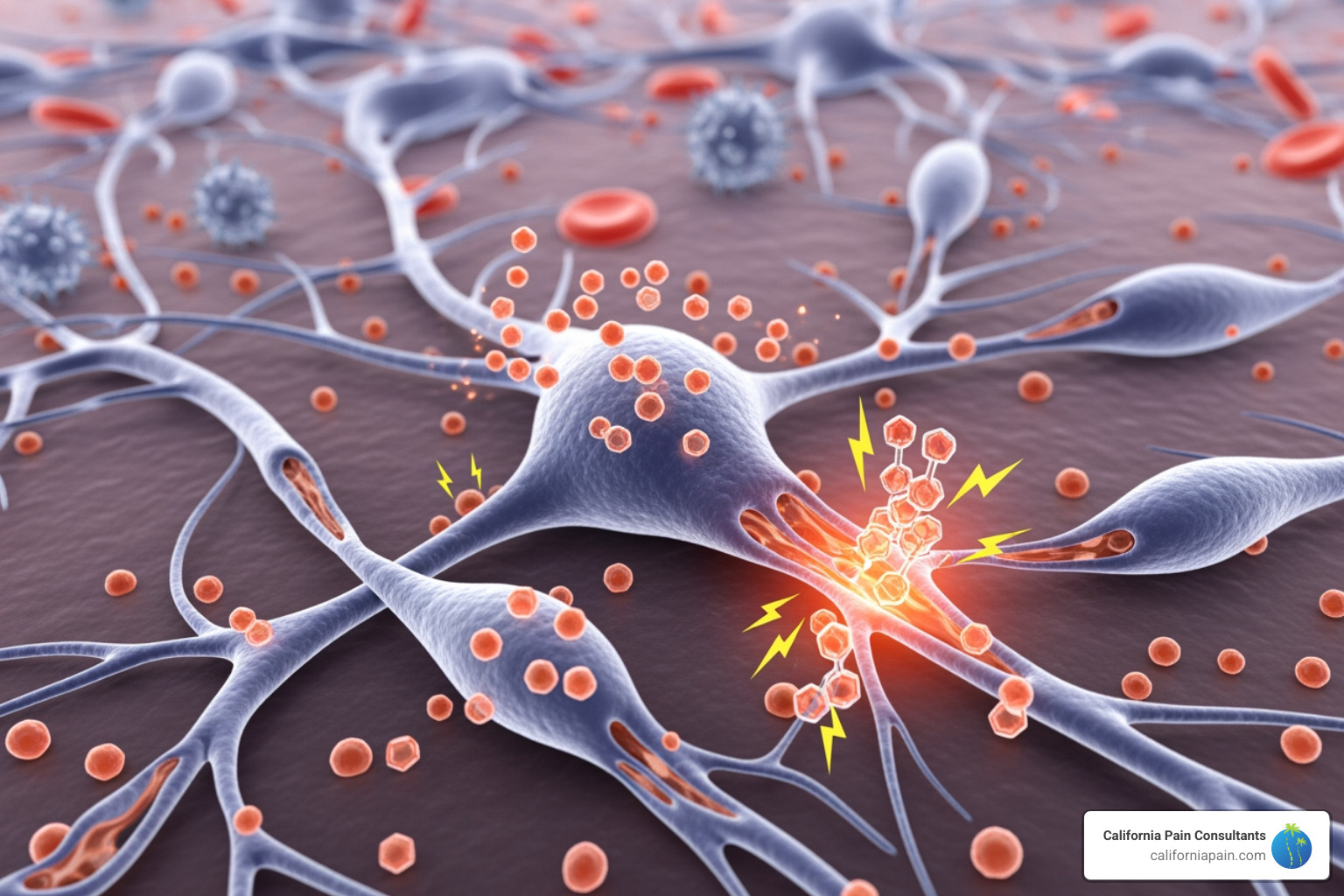 illustration of high blood sugar damaging nerve cells - Diabetic nerve pain relief