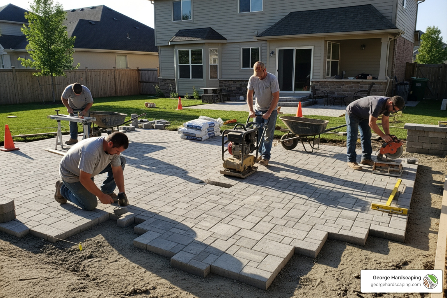 A multi-level yard with a retaining wall, steps, and integrated garden beds, demonstrating functional and aesthetic benefits. - backyard hardscape contractors