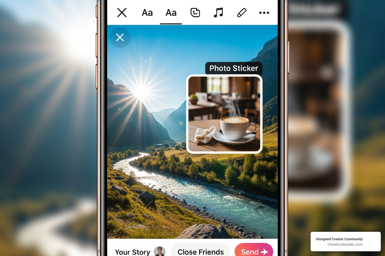 Photo sticker being used to layer an image - add another photo to instagram story Photo sticker being used to layer an image - add another photo to instagram story