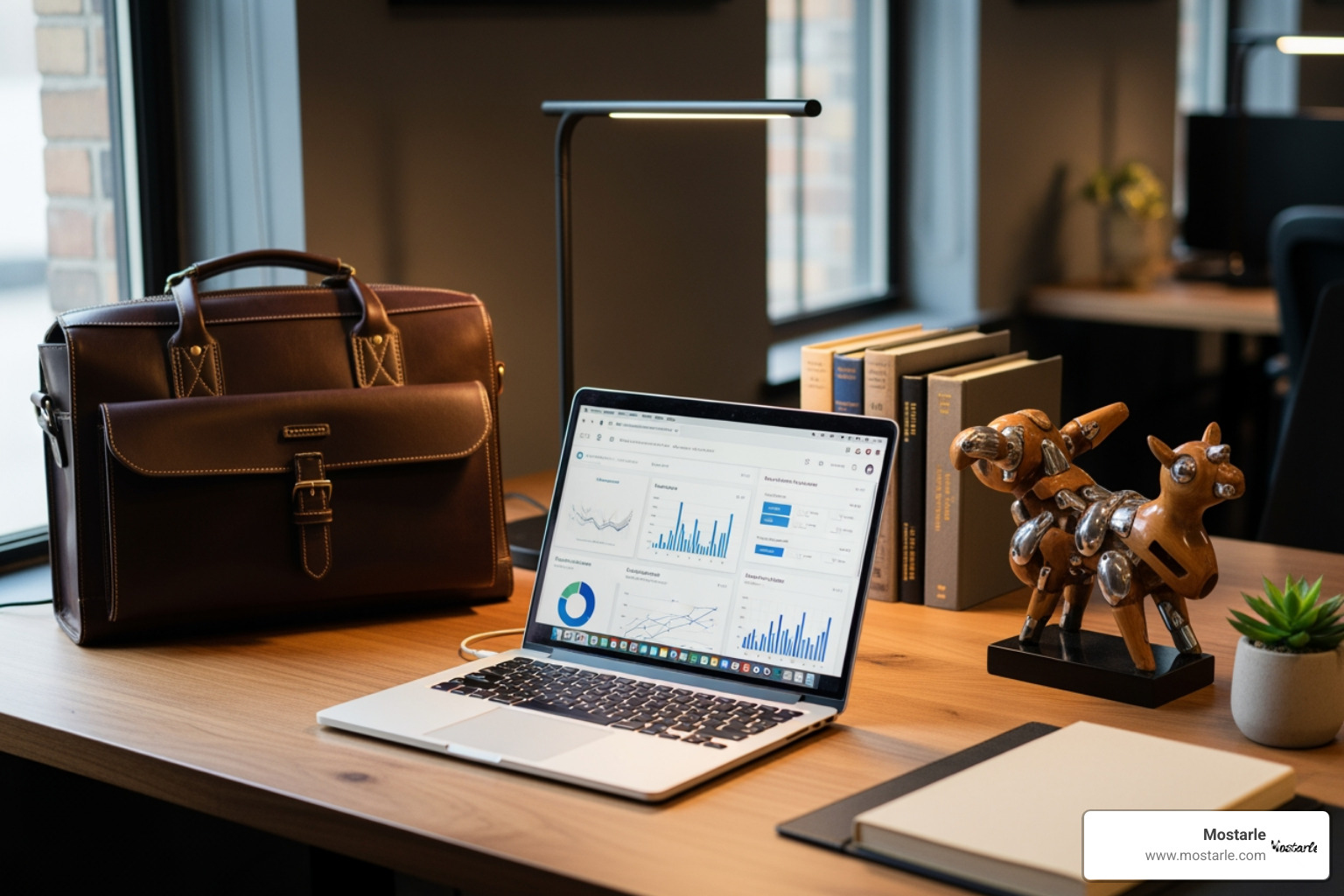 young professional's organized desk featuring a quality work bag and unique handcrafted decor - Unique graduation gifts young professional's organized desk featuring a quality work bag and unique handcrafted decor - Unique graduation gifts