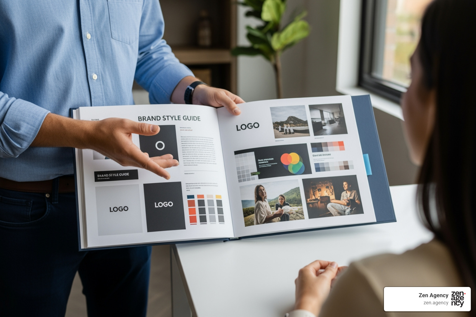 designer presenting brand style guide - brand development services