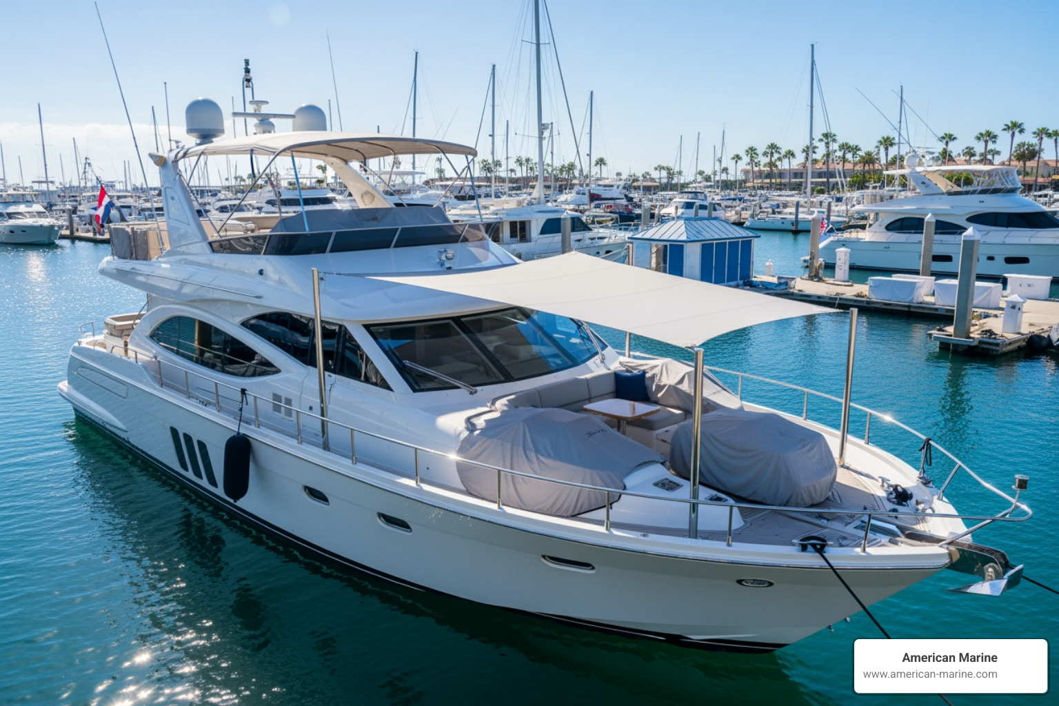 variety of custom canvas products on a yacht - custom marine canvas