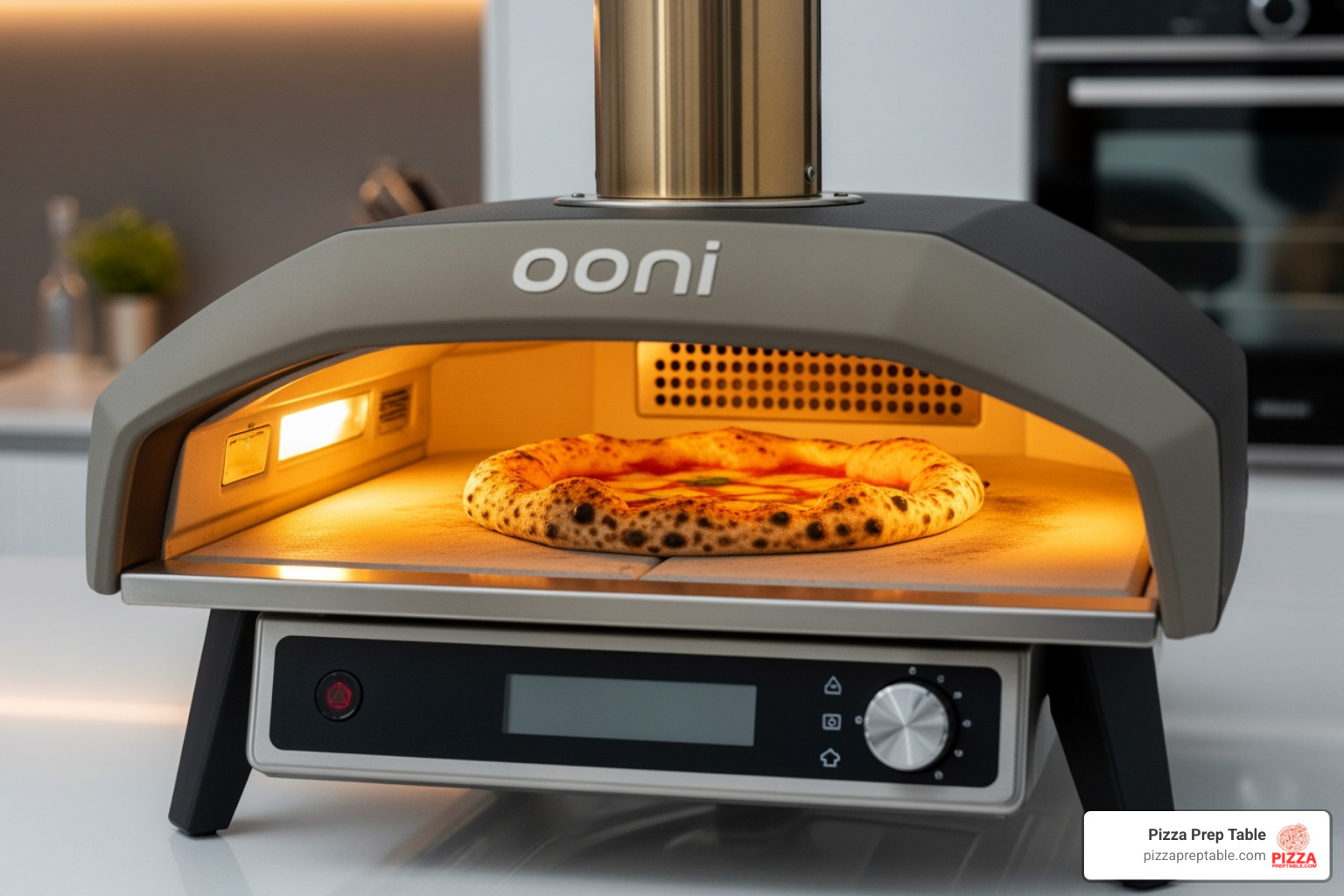 Ooni Volt 12 oven with a pizza inside - countertop pizza oven