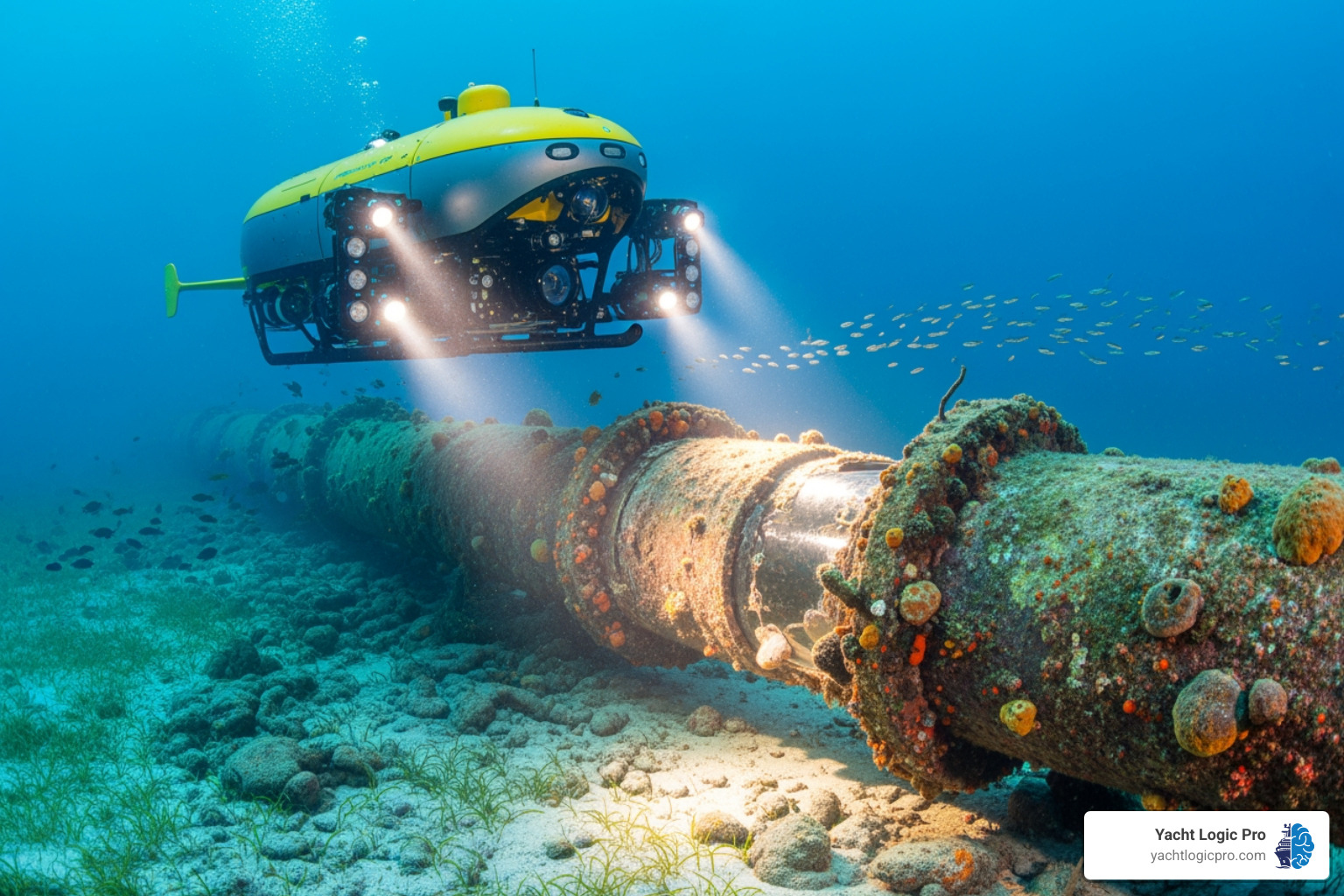 image of an underwater ROV conducting a pipeline inspection - Marine project management
