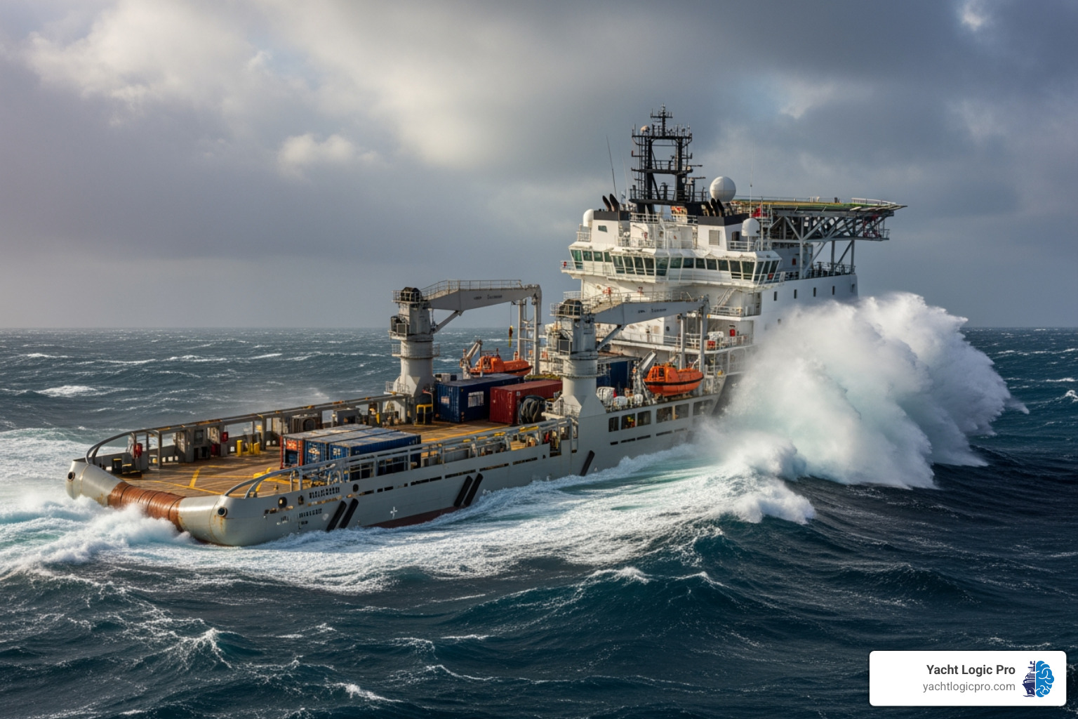 image of a supply vessel navigating through rough seas - Marine project management