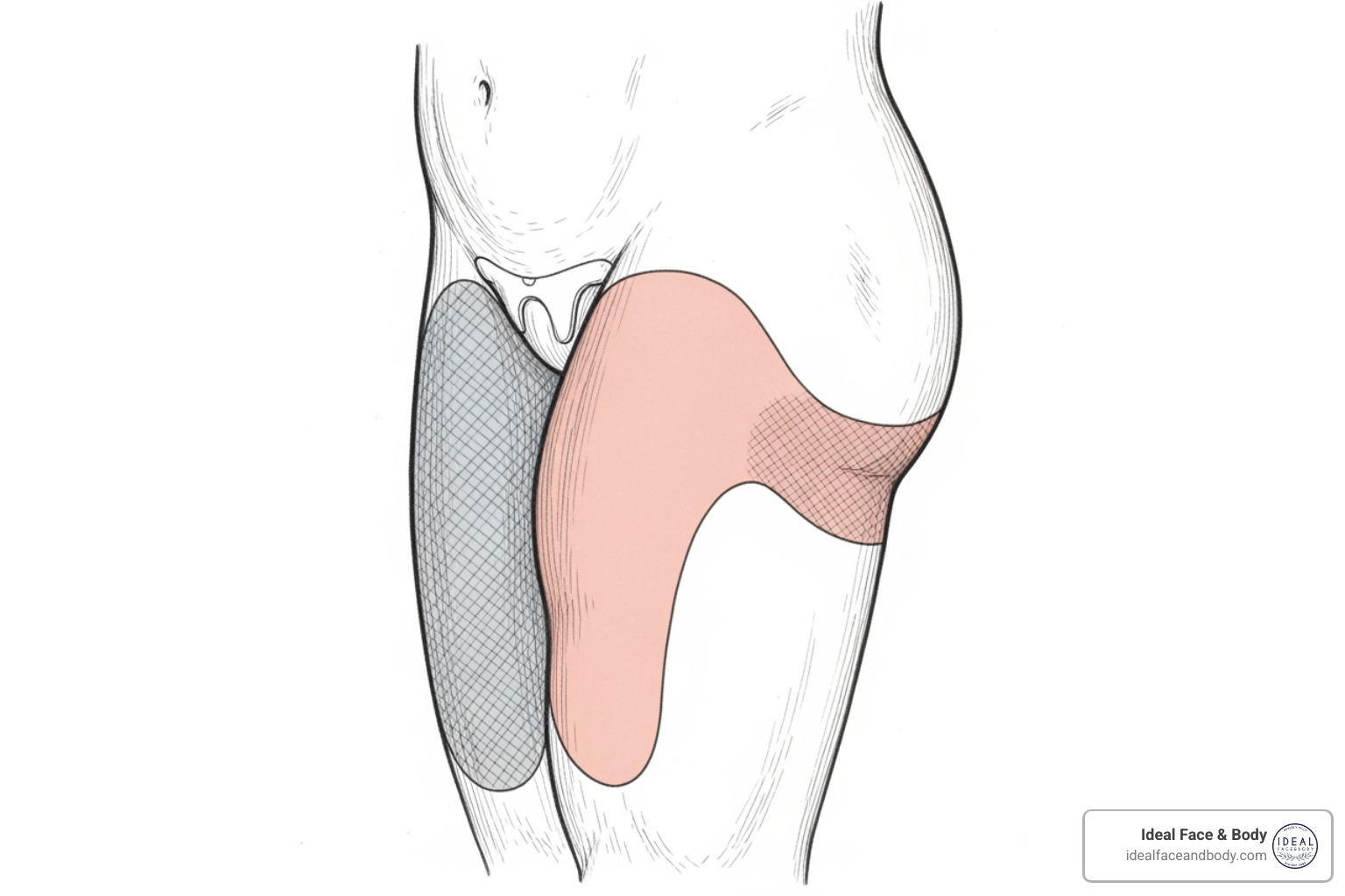 diagram showing the different treatment zones of the thighs - lipo on thighs cost diagram showing the different treatment zones of the thighs - lipo on thighs cost