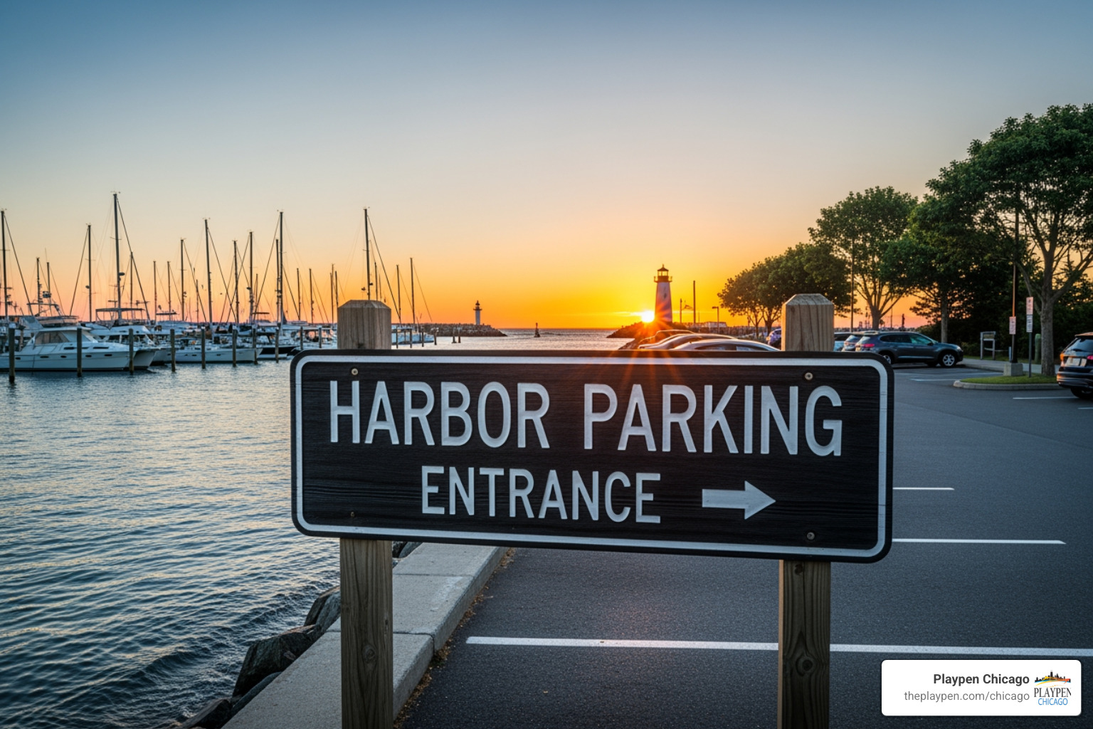 Belmont Harbor parking lot entrance sign - belmont harbor south Belmont Harbor parking lot entrance sign - belmont harbor south