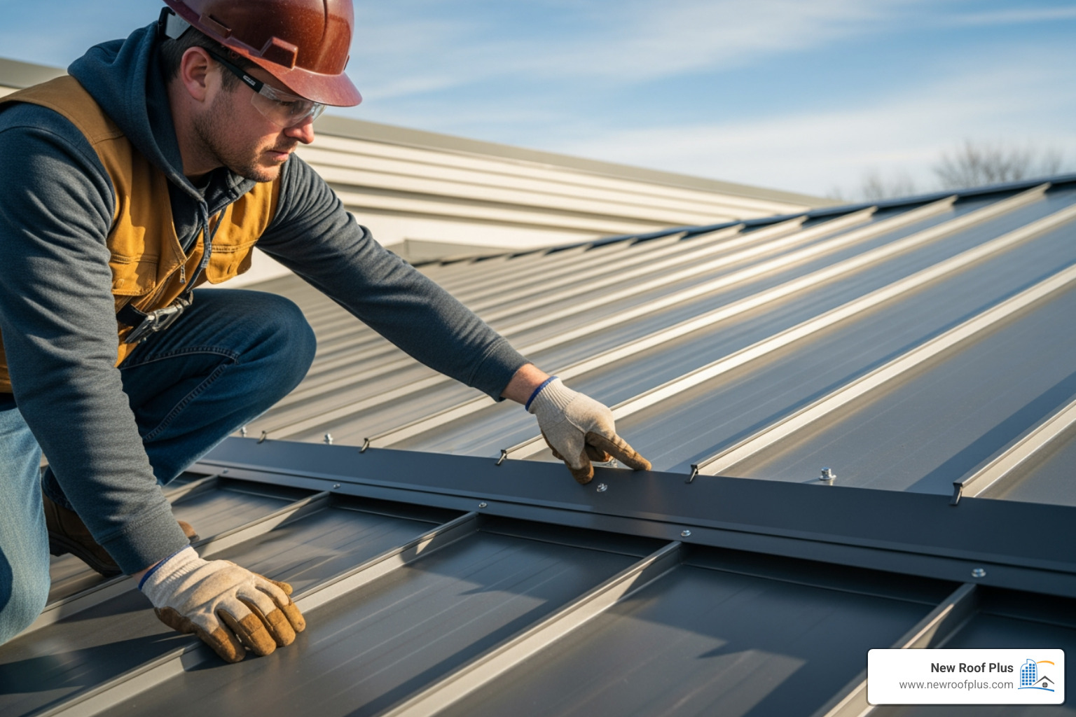 professional roofer inspecting a metal roof panel - metal roofing denver