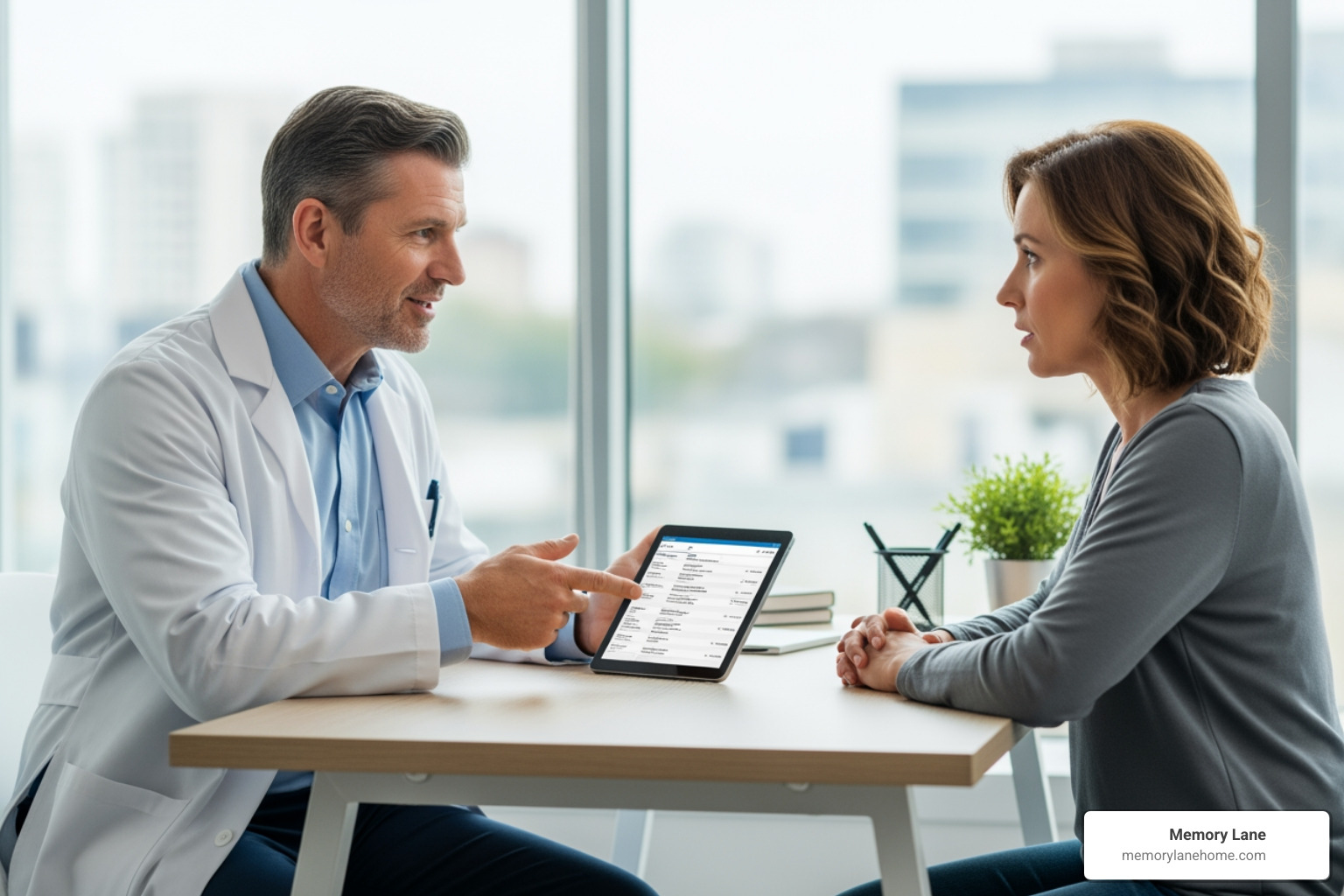 doctor discusses medication with a caregiver - dementia behavior management doctor discusses medication with a caregiver - dementia behavior management