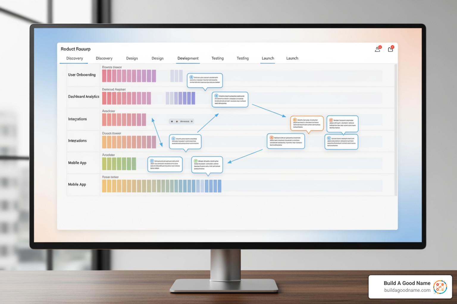 image of a product roadmap with customer feedback icons and arrows pointing to updated features - customer feedback software