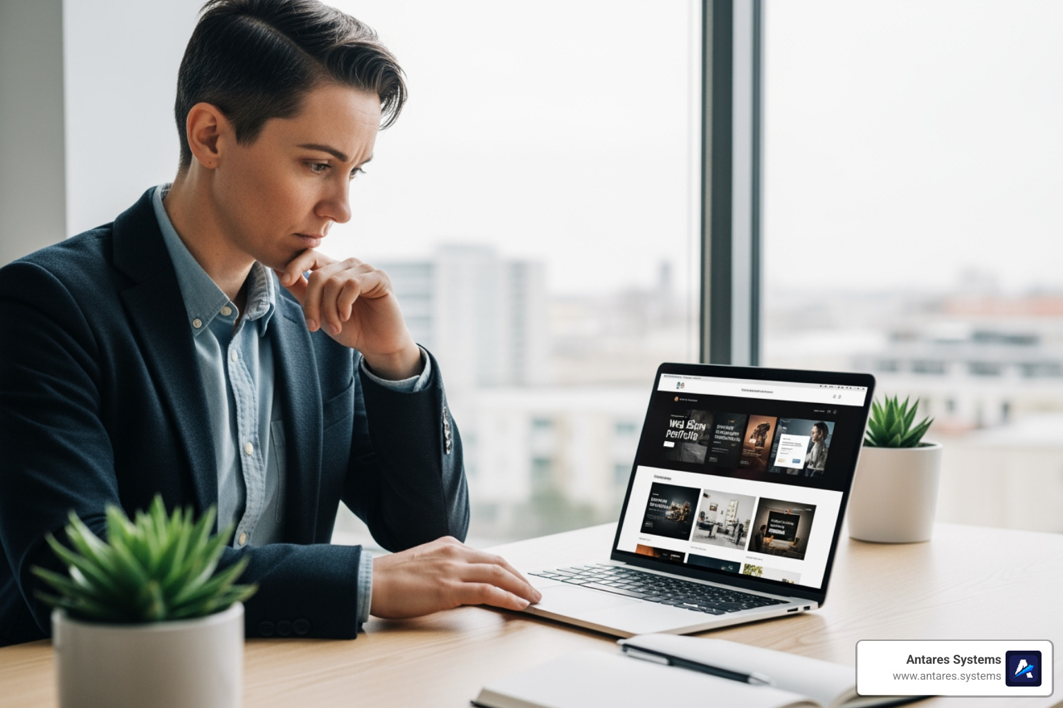 person reviewing a designer's portfolio on a laptop - local website designers near me