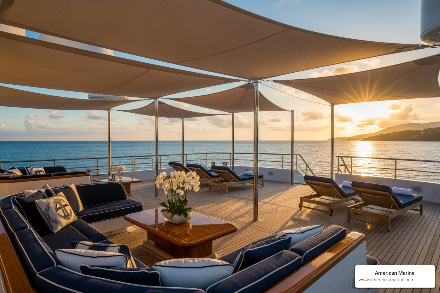 high-end custom canvas and upholstery on a superyacht deck - marine grade materials