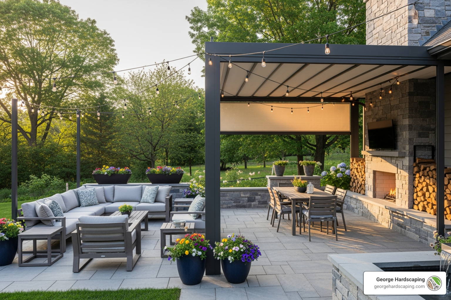 patio with outdoor kitchen and fire pit - outdoor patio design near me