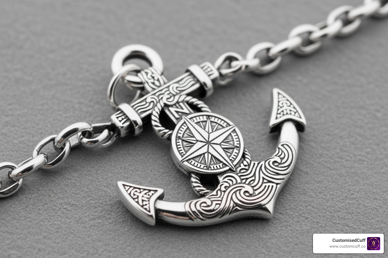 Close-up of a beautiful engraving on a CustomisedCuff anchor bracelet - engraved anchor bracelet