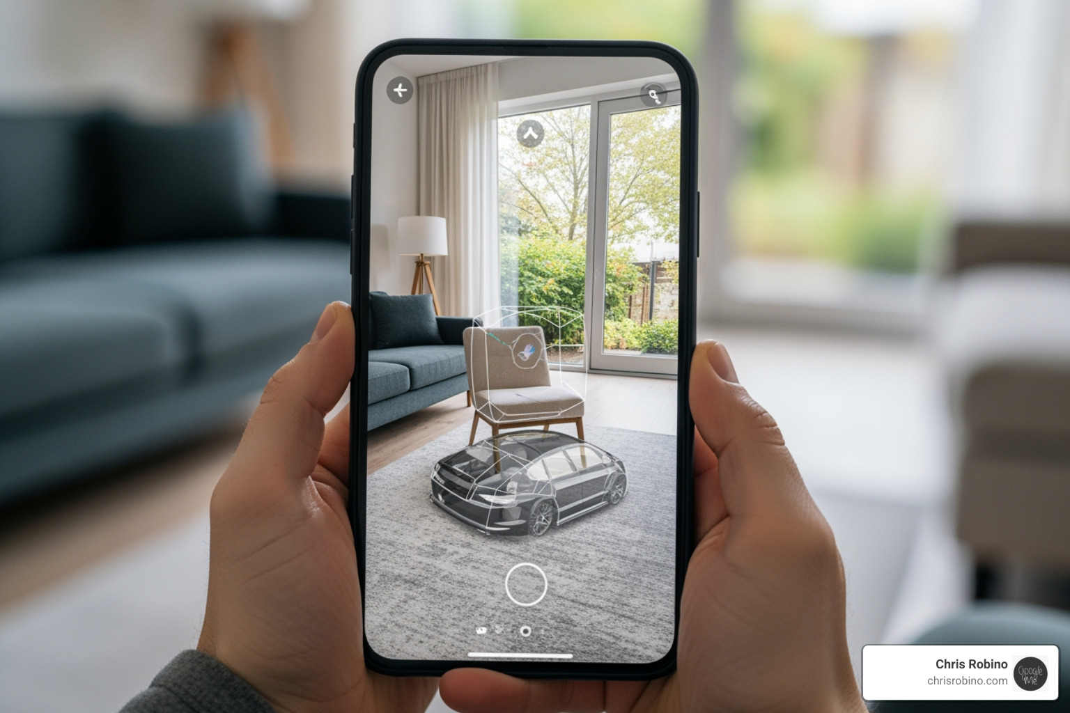 A 3D model of a product being placed into a real-world environment through an AR app - AR content creation