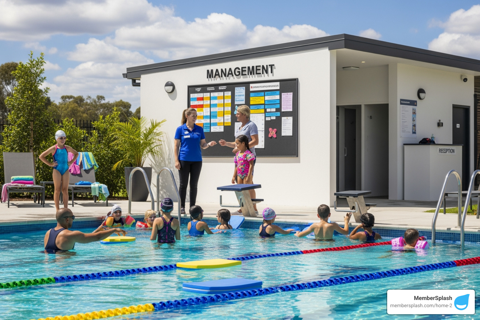 Software dashboard showing member profiles and schedules - Swim club management Software dashboard showing member profiles and schedules - Swim club management