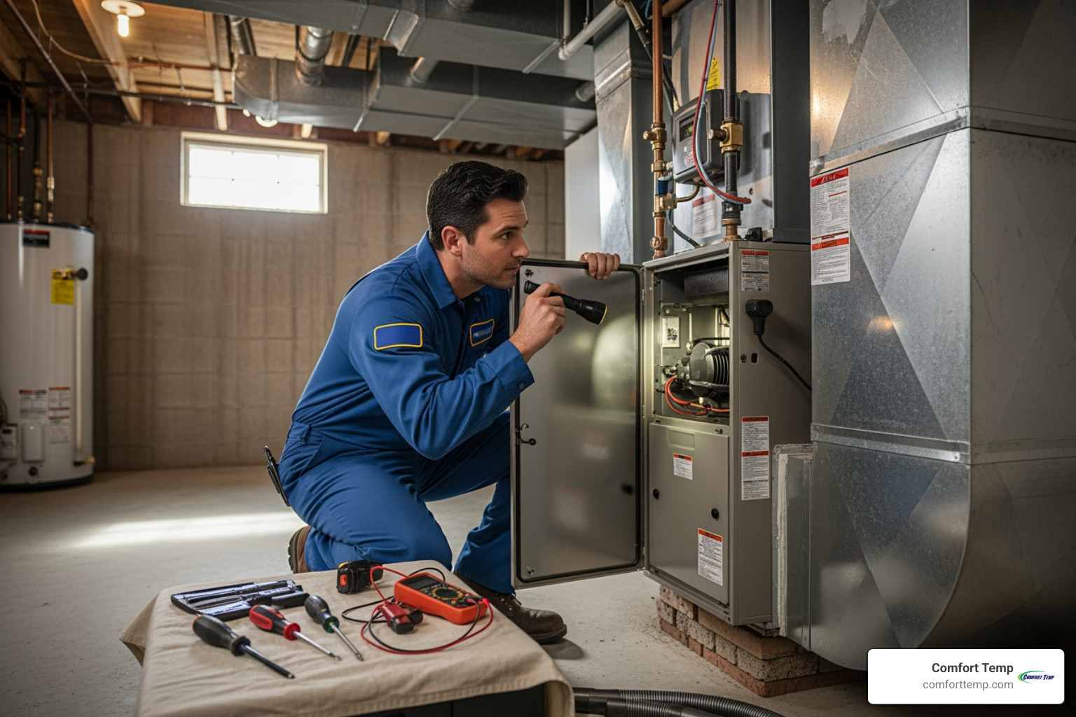 technician inspecting thermostat - furnace service Jacksonville FL technician inspecting thermostat - furnace service Jacksonville FL