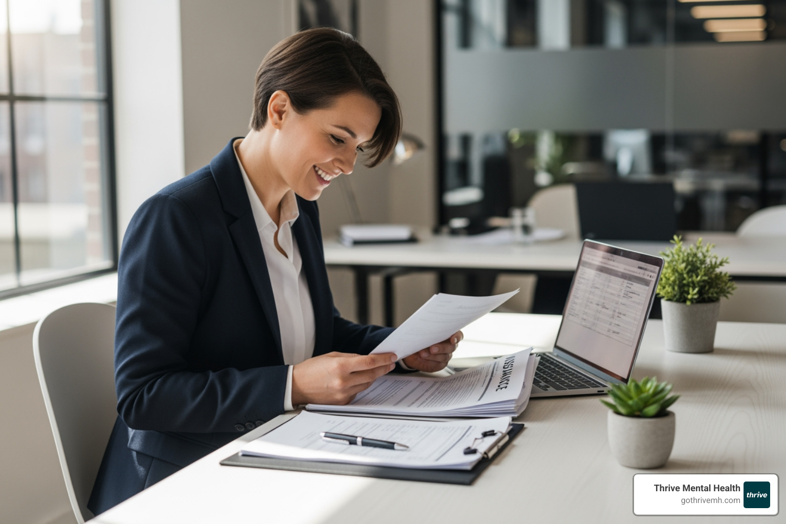 Person reviewing insurance paperwork for Florida IOP program, looking relieved - Best IOP in Florida