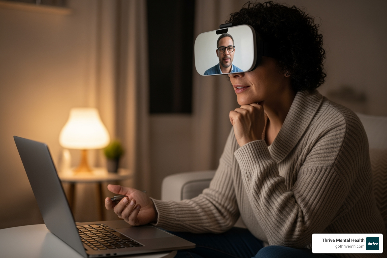 Person in virtual therapy at night - Best IOP in Florida