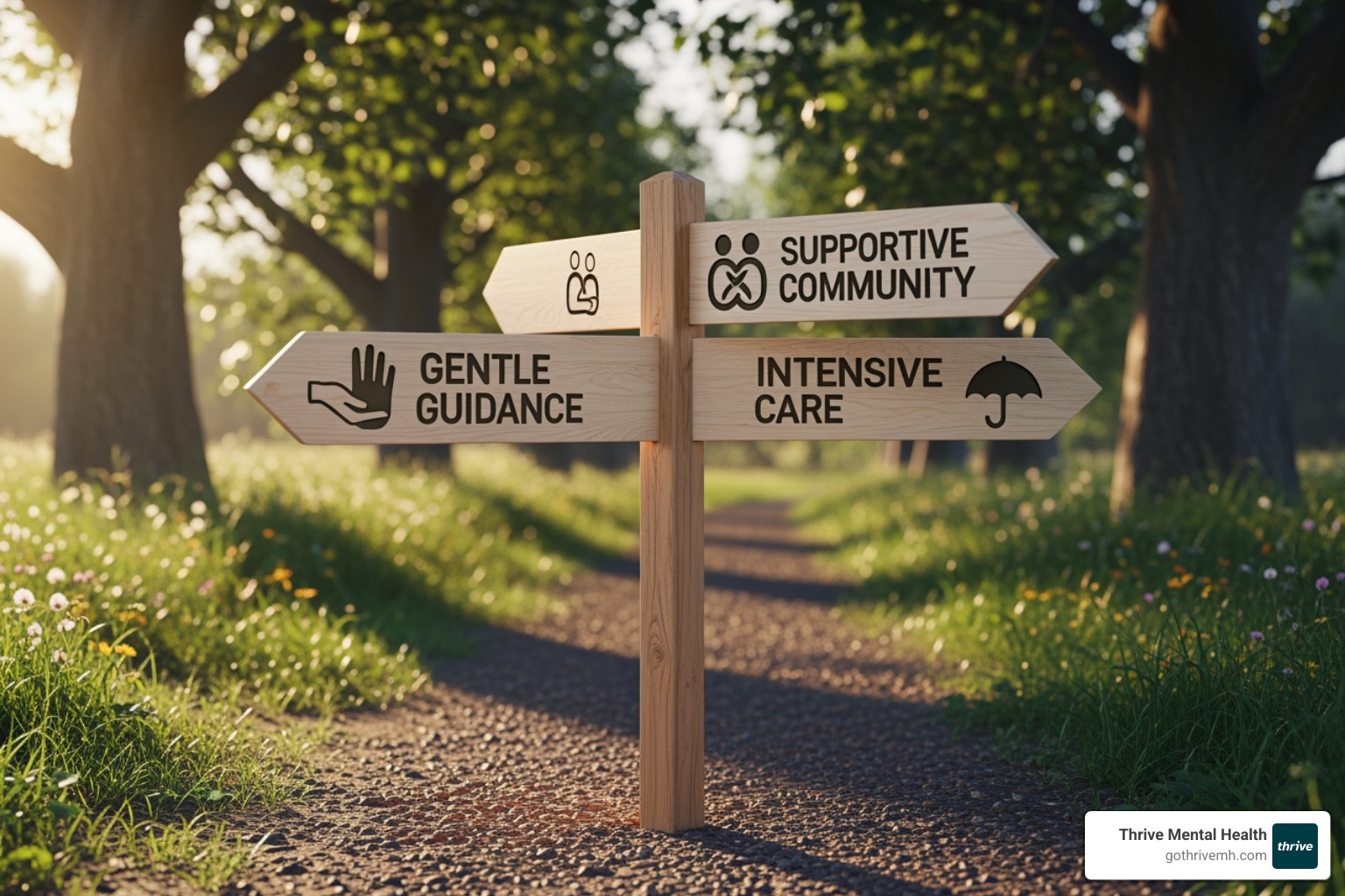 Road signs pointing to PHP, IOP, and Therapy options - Find the best partial hospitalization programs in Tampa Bay for adults.