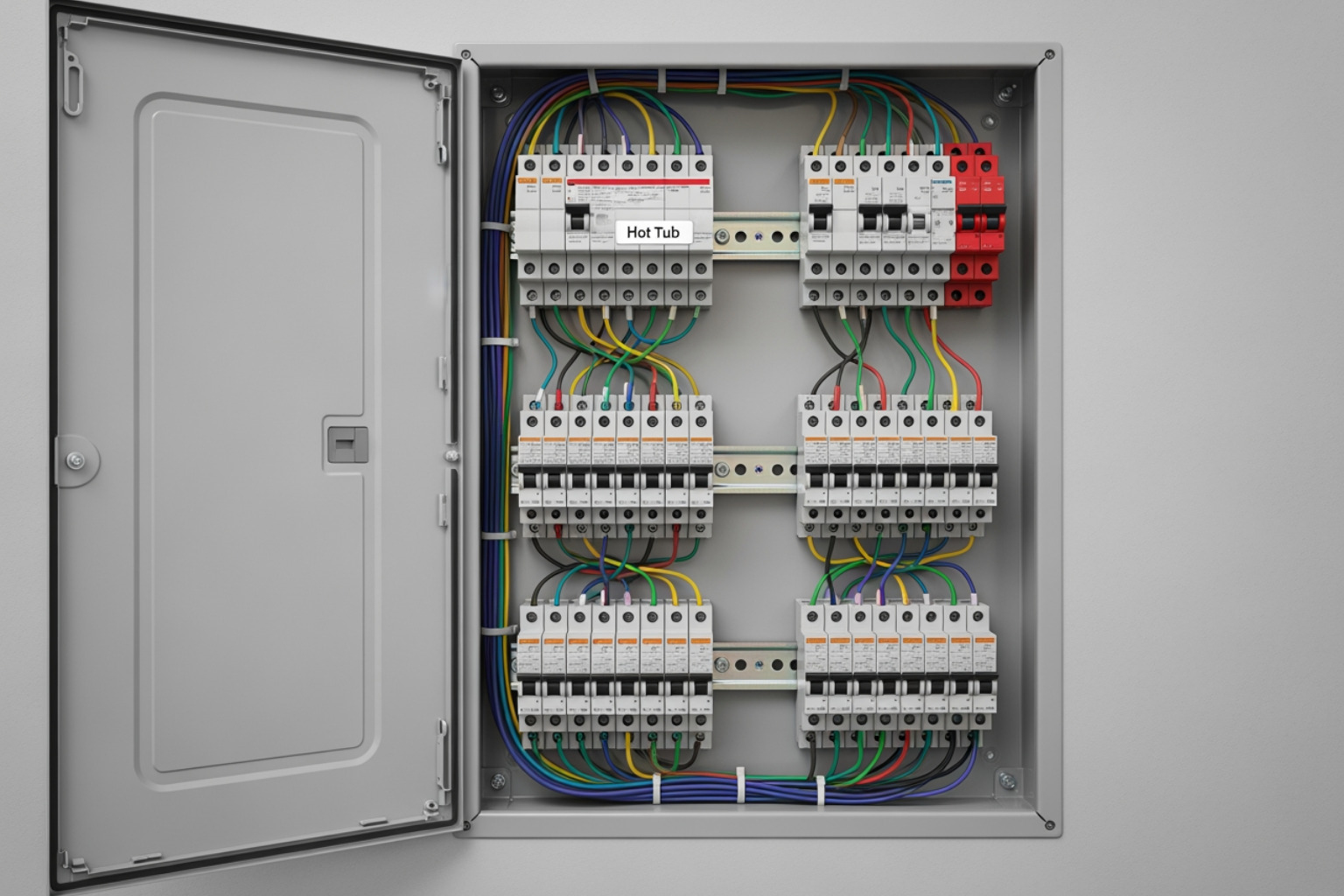 clean electrical panel with a clearly labeled hot tub breaker - hot tub gfci breaker installation clean electrical panel with a clearly labeled hot tub breaker - hot tub gfci breaker installation