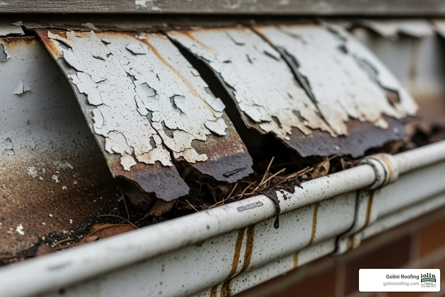 a cracked and sagging gutter with peeling paint - rain gutters installers near me a cracked and sagging gutter with peeling paint - rain gutters installers near me