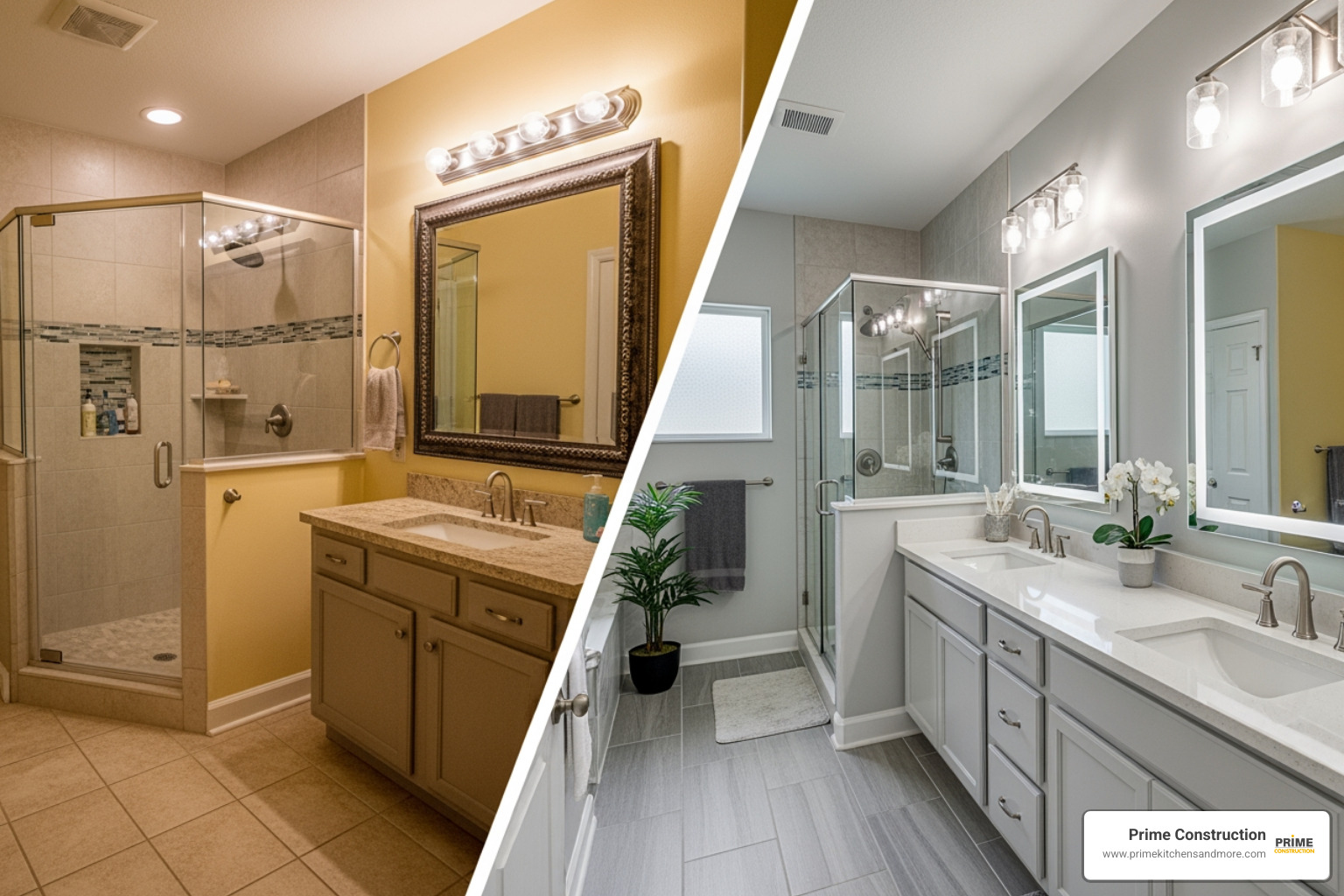 before and after custom bathroom renovation in an Orlando home - custom home remodeling orlando