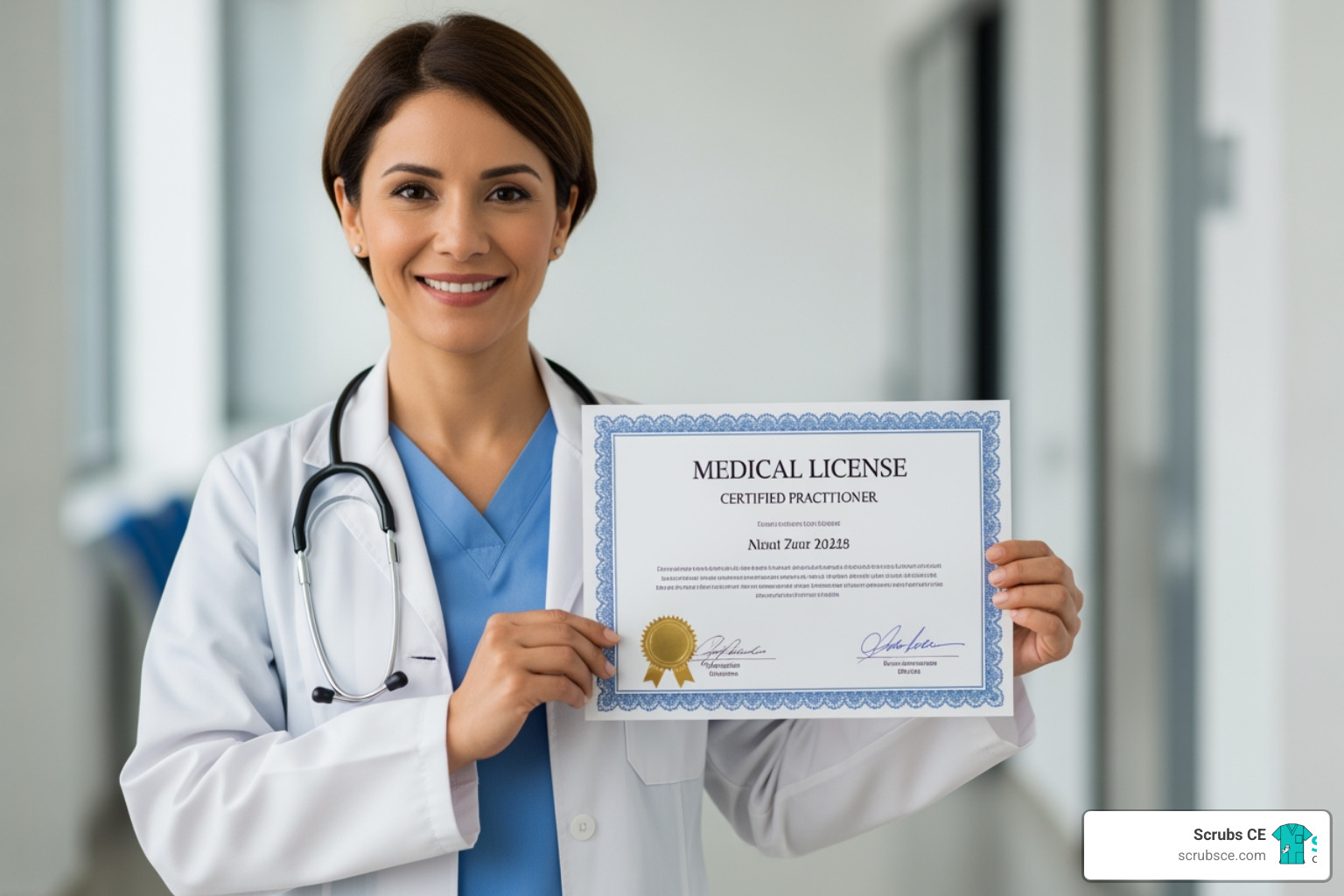 a professional proudly displaying their updated certification or license. - Radiation protection CEU a professional proudly displaying their updated certification or license. - Radiation protection CEU